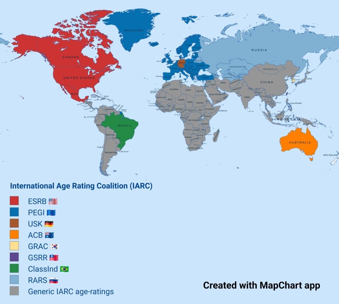 IARC Video Game Age Ratings Map