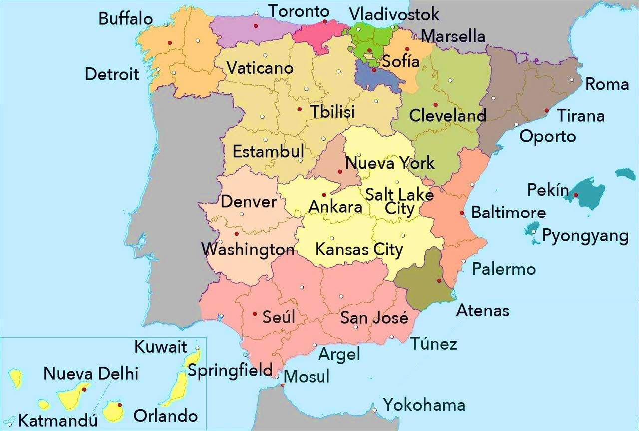 World Cities with Similar Latitude to Spanish Cities Map World Cities with Similar Latitude to Spanish Cities Map