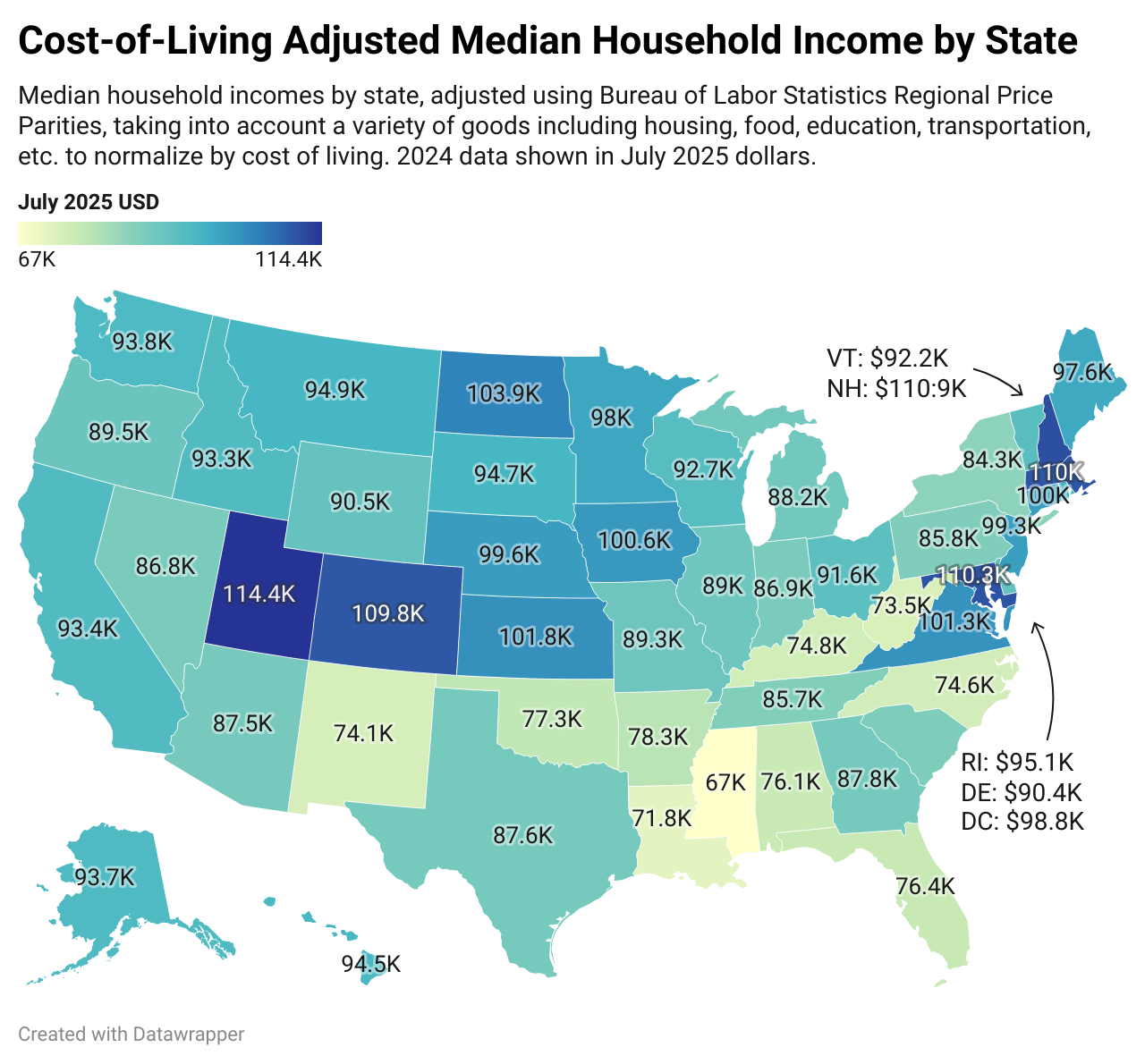 Cost-of-Living Adjusted Median Household Income by State Map Cost-of-Living Adjusted Median Household Income by State Map