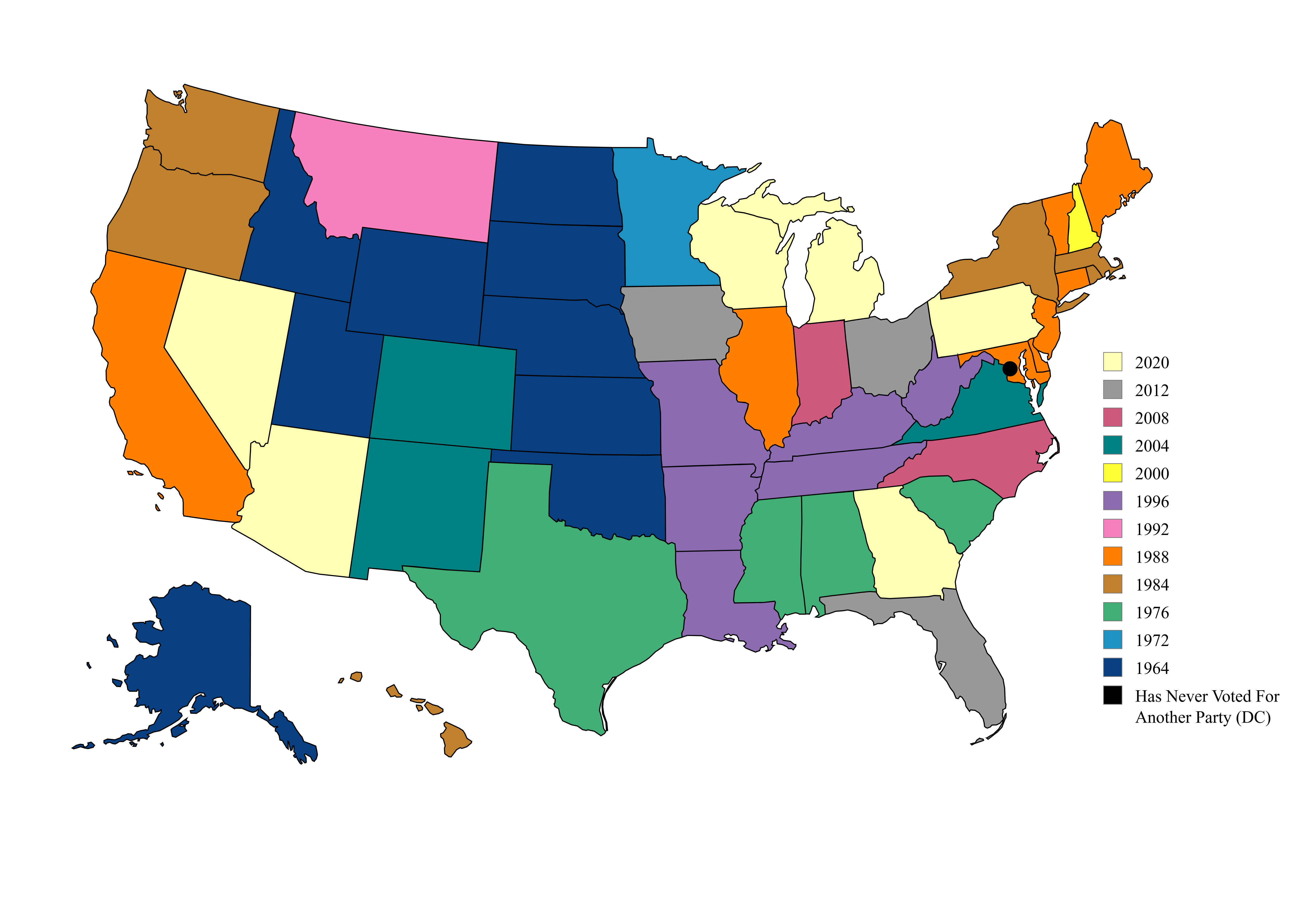 Map of US Presidential Election Party Switches Map of US Presidential Election Party Switches