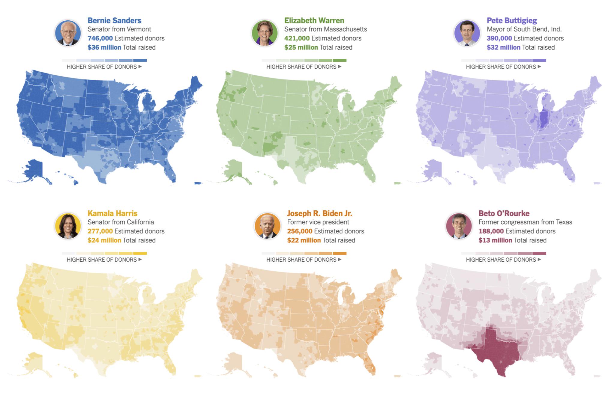 Map of Donations to Democrat Candidates 2024