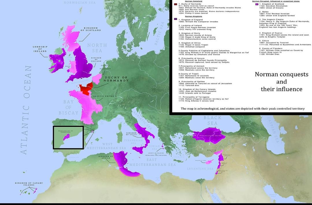 Map of Norman Conquests in History Map of Norman Conquests in History