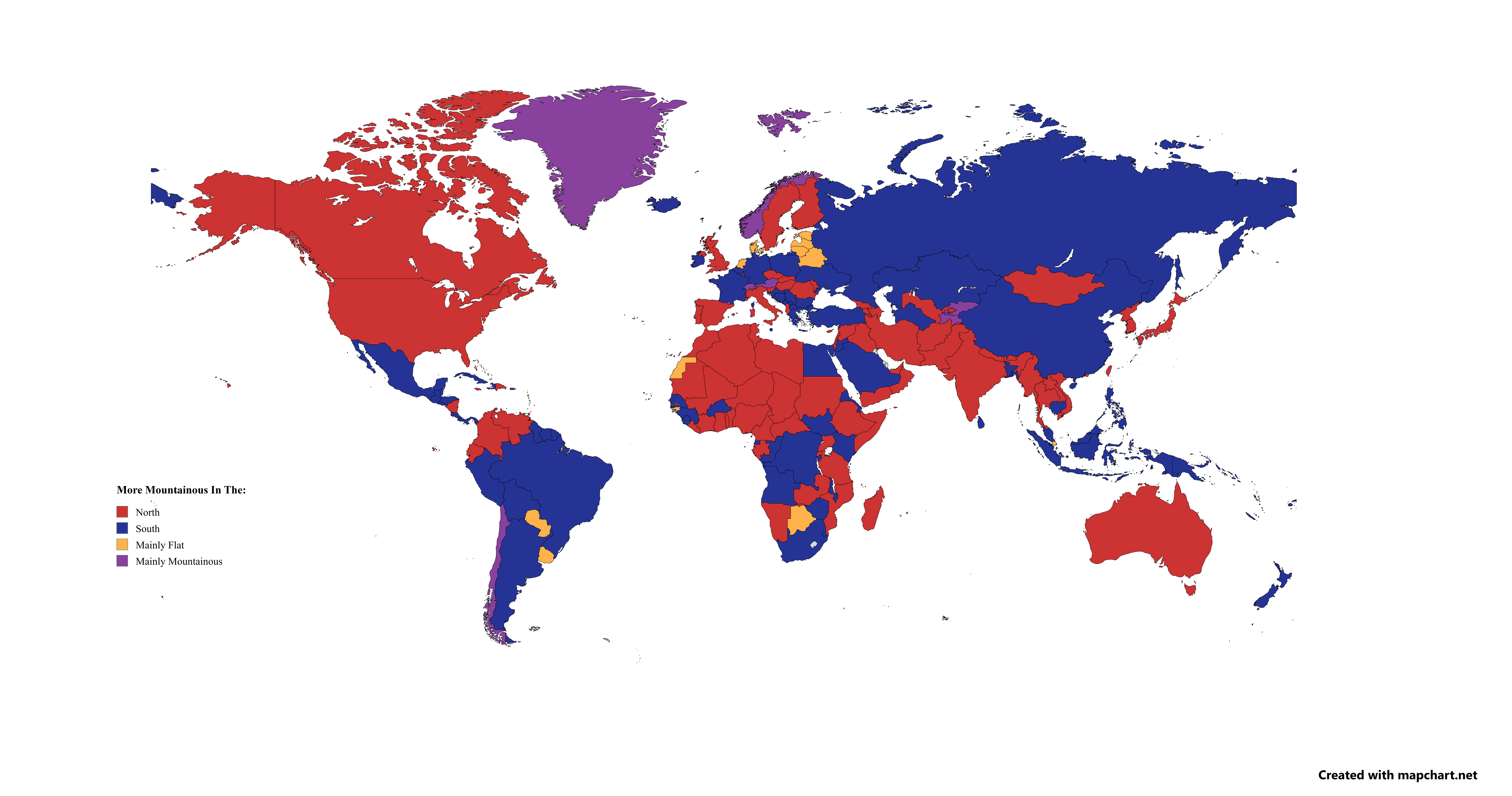 Mountainous Regions North vs South Map Mountainous Regions North vs South Map