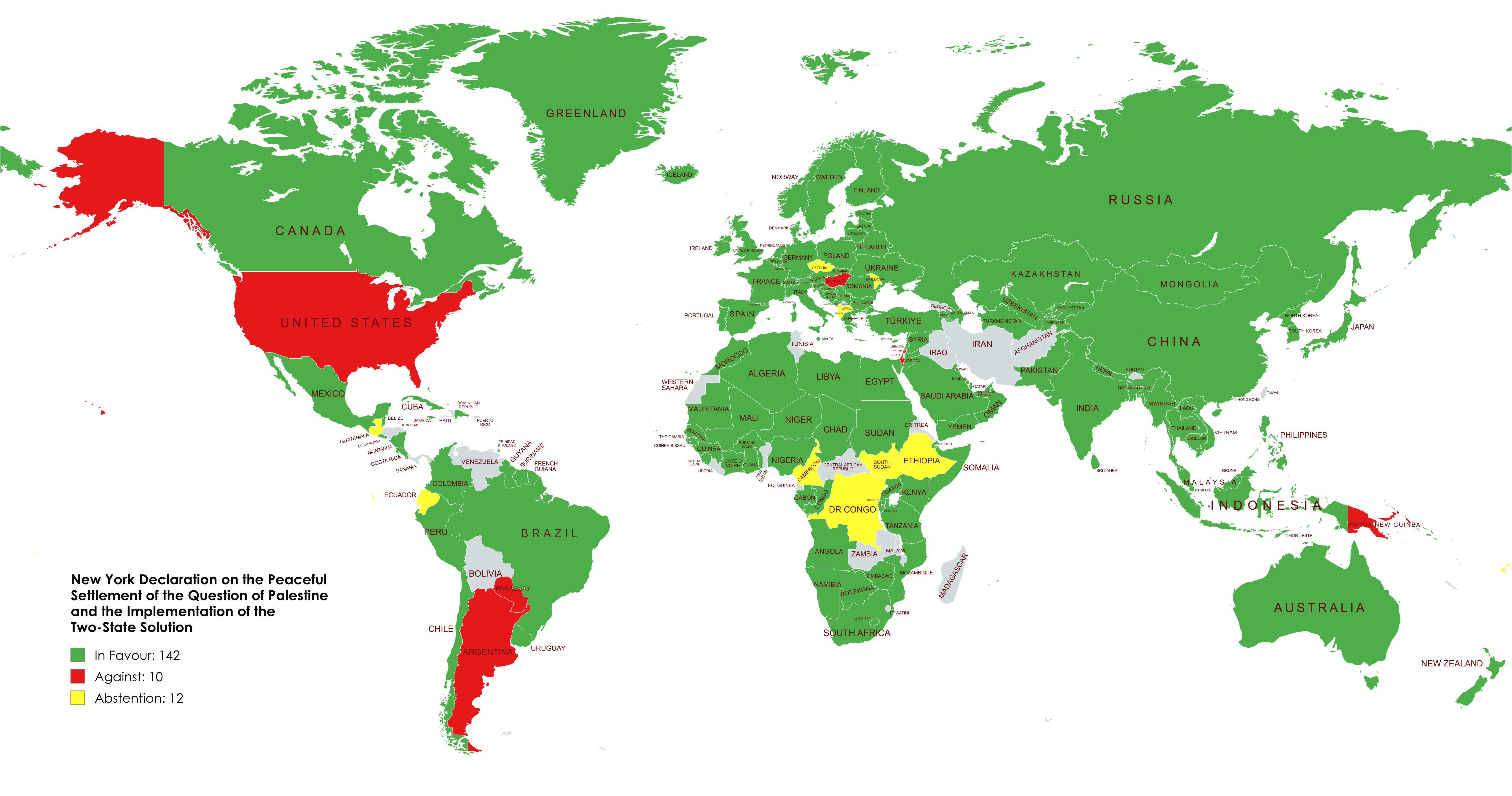 UN Vote Map on New York Declaration for Two-State Solution UN Vote Map on New York Declaration for Two-State Solution