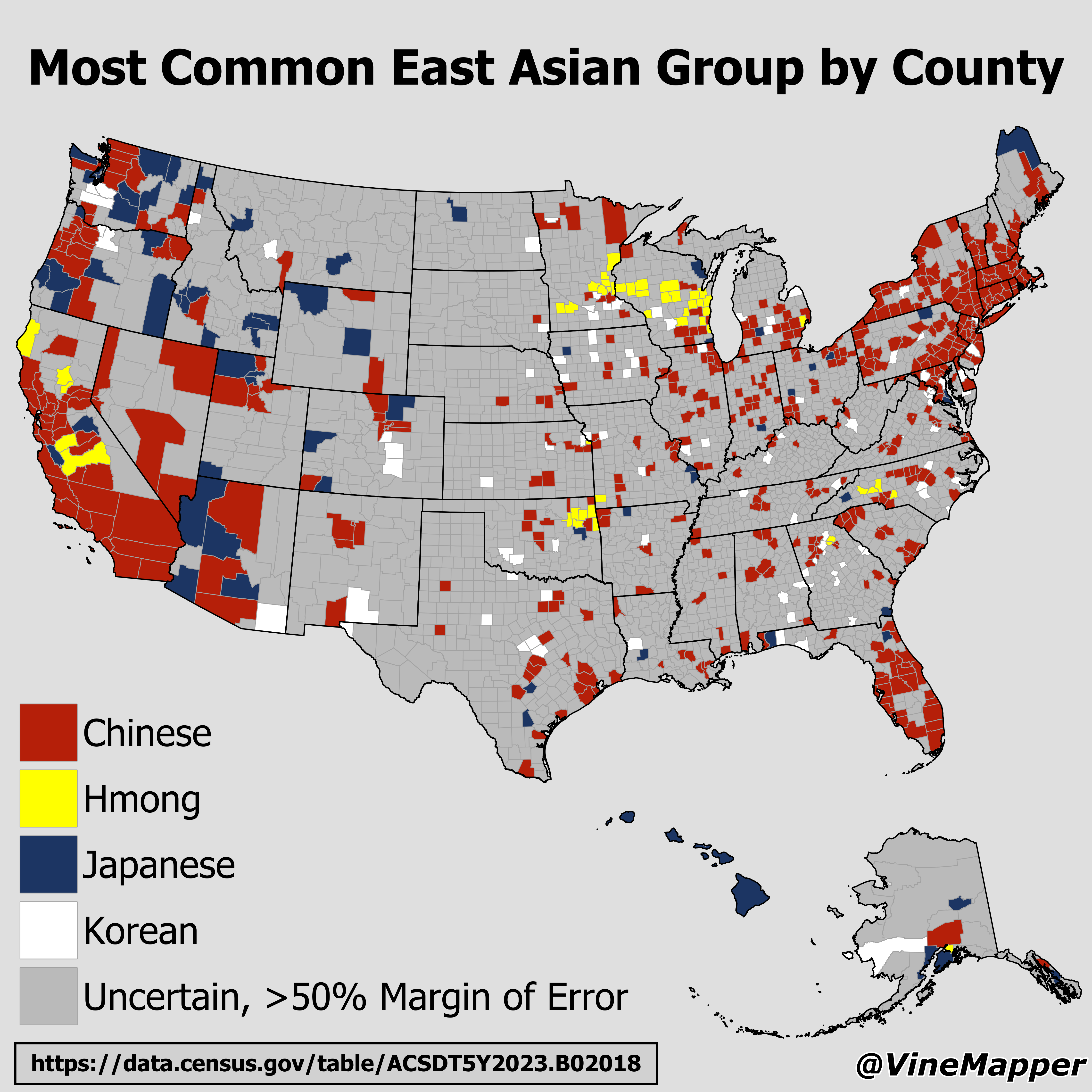 Most Common East Asian Group By County Map Most Common East Asian Group By County Map