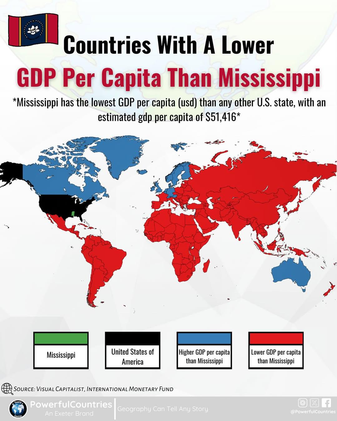 Map of Countries with Lower GDP Per Capita than Mississippi Map of Countries with Lower GDP Per Capita than Mississippi