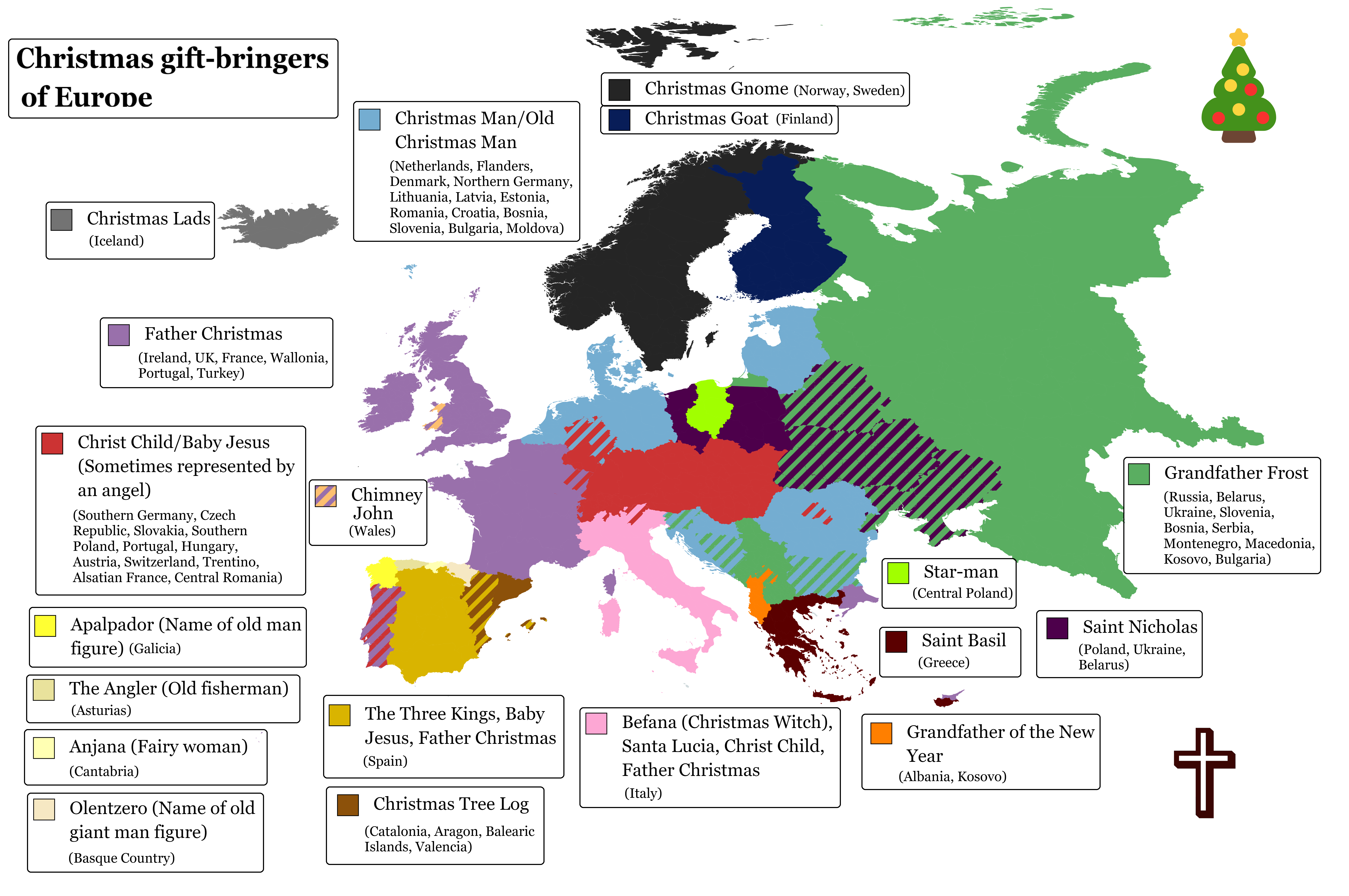 Christmas Gift-Bringers of Europe Map Christmas Gift-Bringers of Europe Map