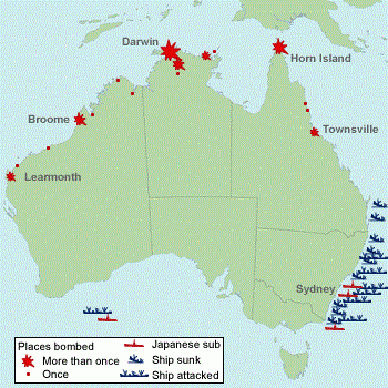 WW2 Attack Sites in Australia Map WW2 Attack Sites in Australia Map