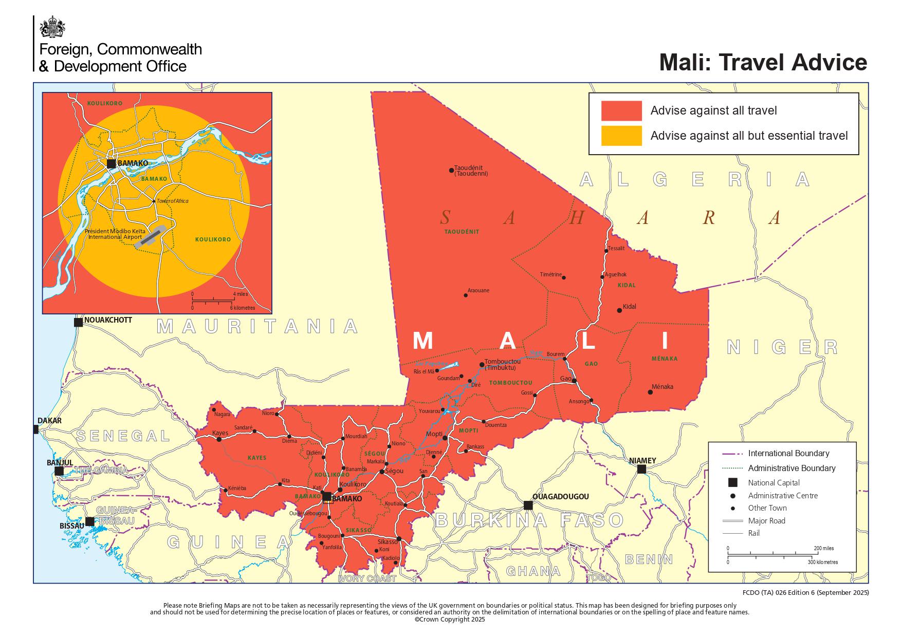 UK Travel Advice in Mali Map