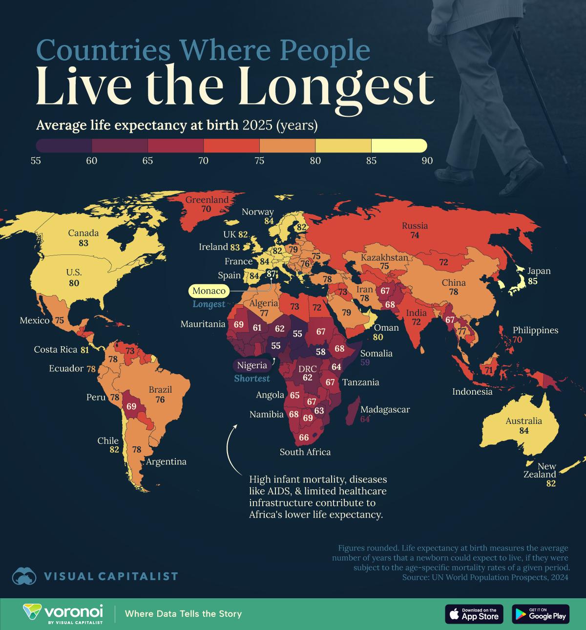 Life Expectancy by Country Map Life Expectancy by Country Map