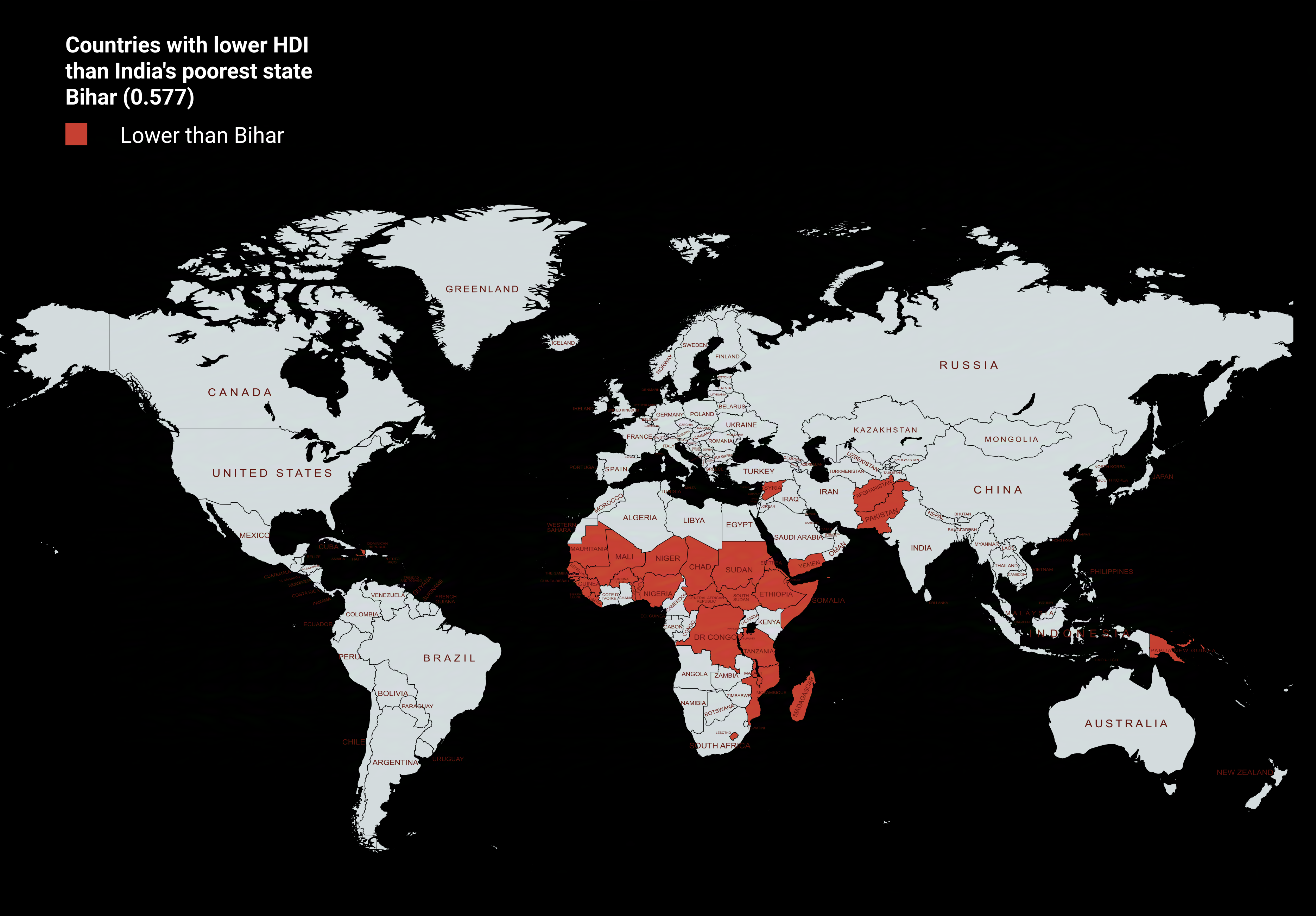 Countries with Lower HDI than Bihar Map Countries with Lower HDI than Bihar Map