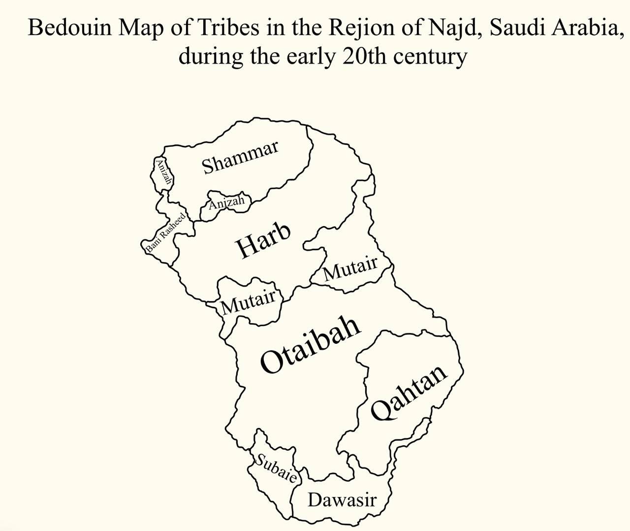 Bedouin Tribes Map of Najd Region, Saudi Arabia Bedouin Tribes Map of Najd Region, Saudi Arabia