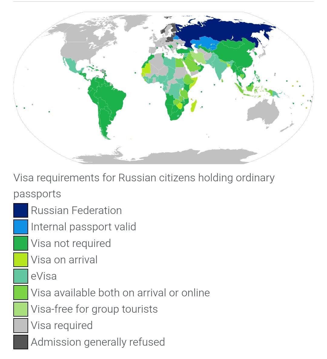 Visa-Free and Visa on Arrival Access Map for Russians Visa-Free and Visa on Arrival Access Map for Russians