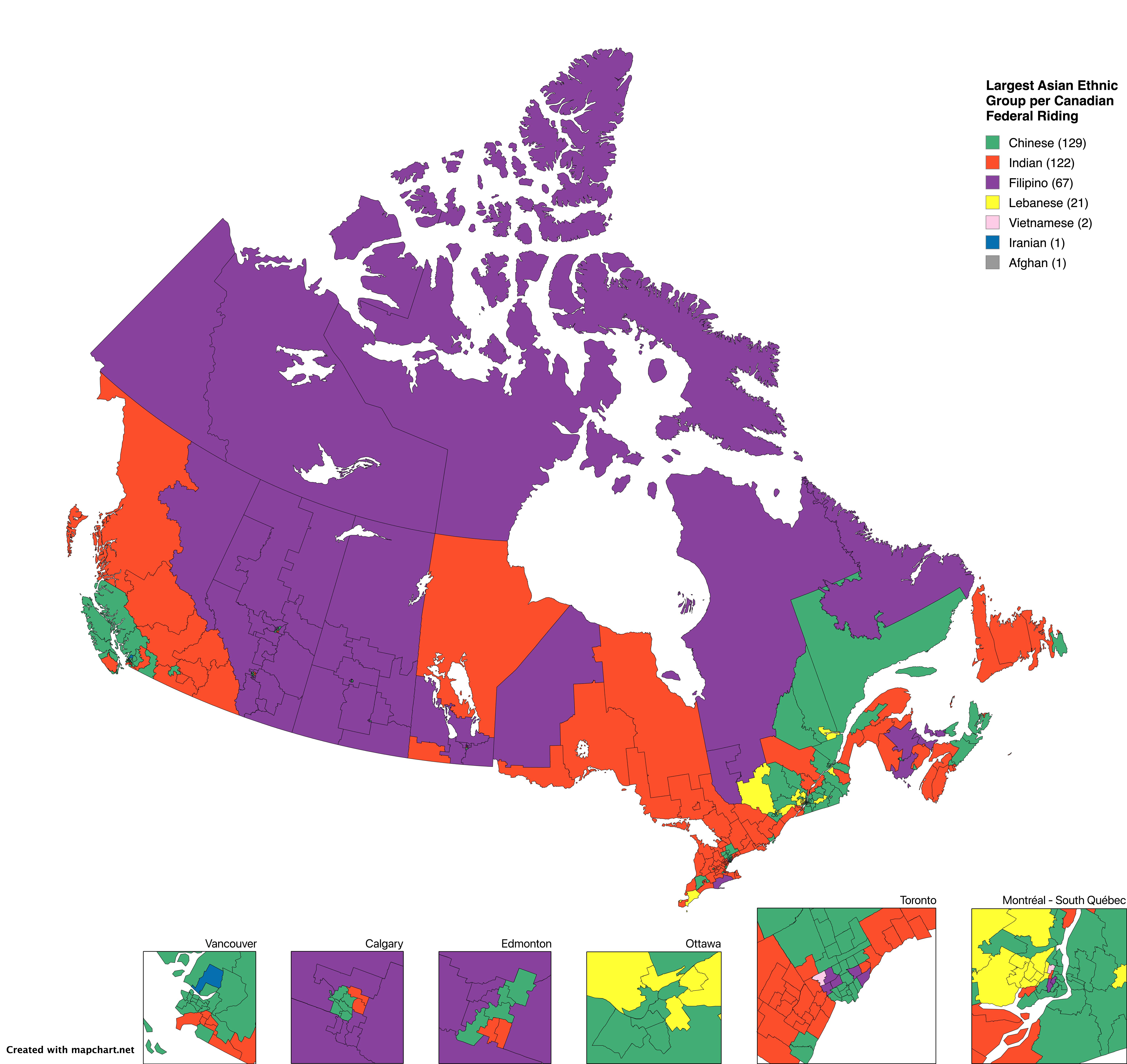 Largest Asian Ethnic Group per Canadian Federal Riding Map Largest Asian Ethnic Group per Canadian Federal Riding Map