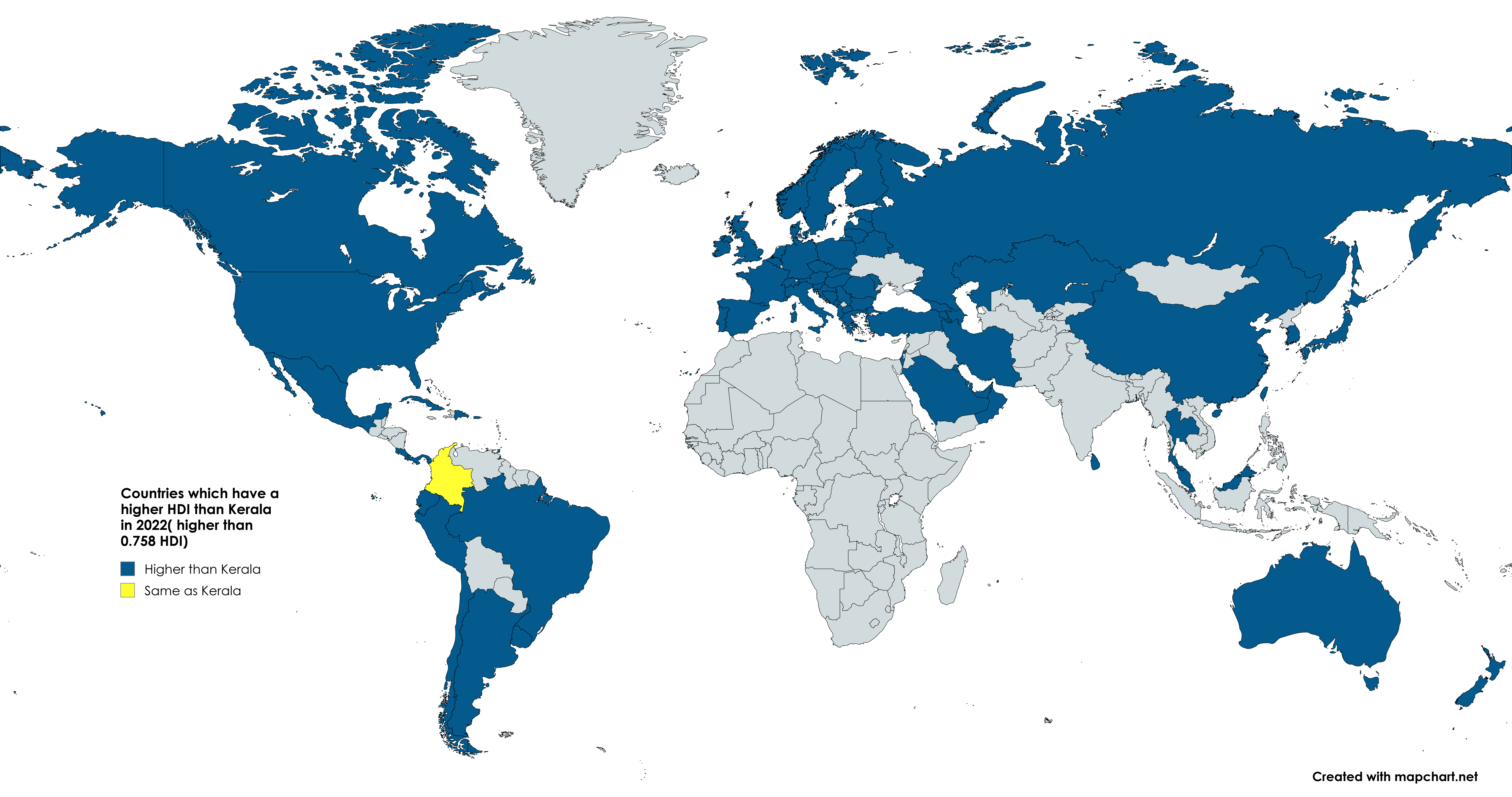 Kerala vs World HDI Map 2022 Kerala vs World HDI Map 2022