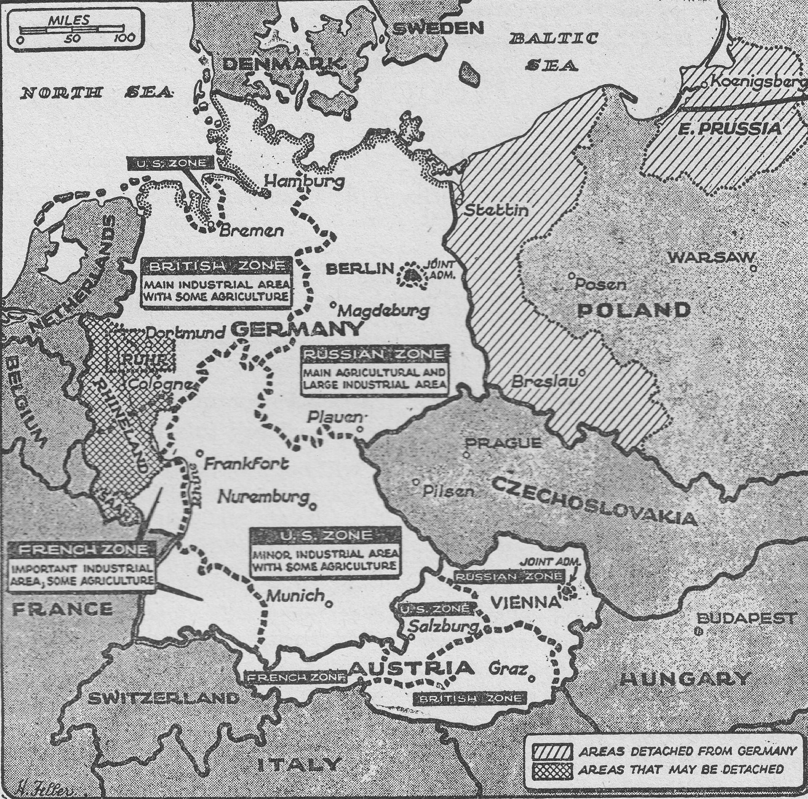 Post-War Occupation Division of Germany Map Post-War Occupation Division of Germany Map