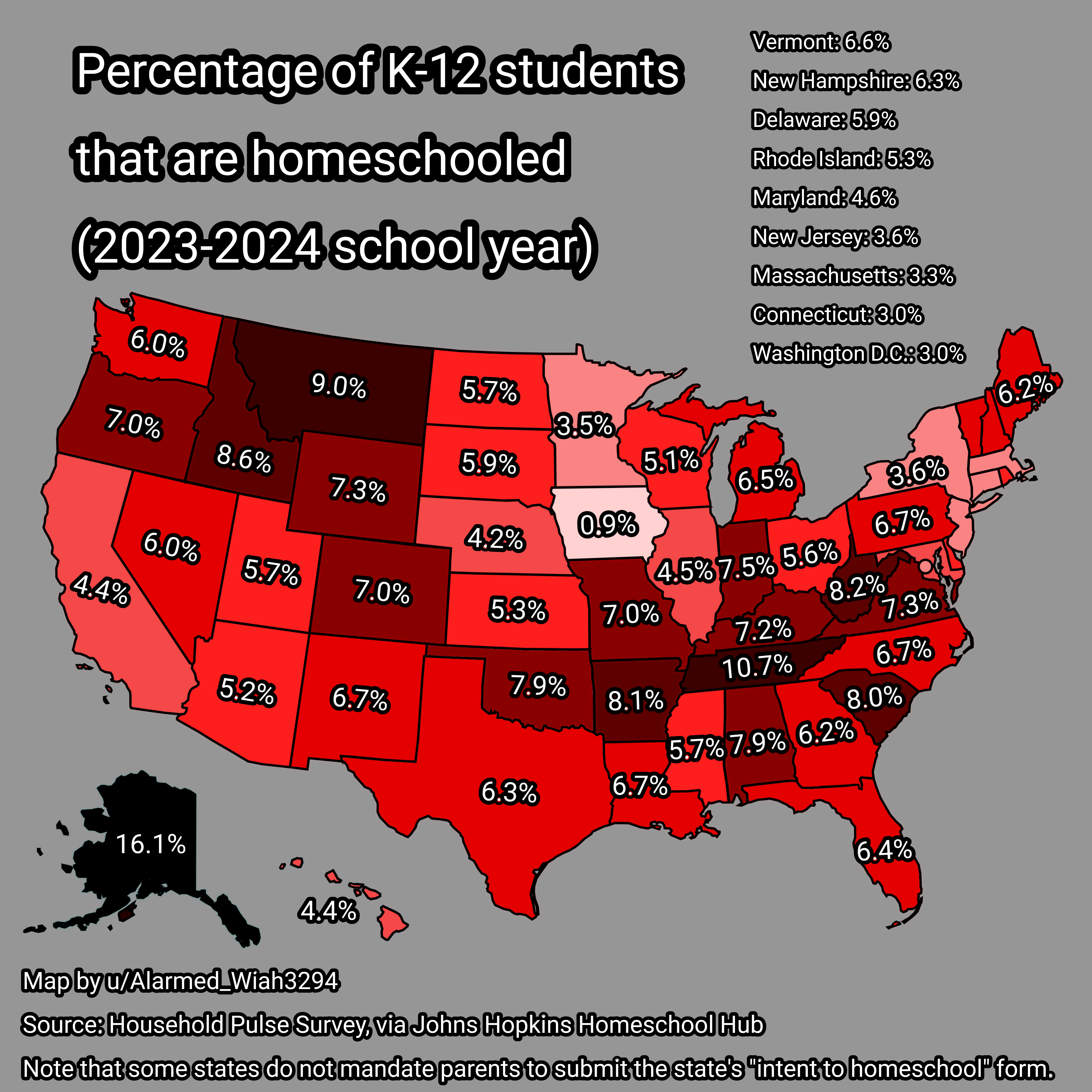 Homeschooling Rates Map for K-12 Students in USA 2023-2024 Homeschooling Rates Map for K-12 Students in USA 2023-2024