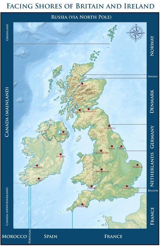 Map of Countries Across From Beaches in Britain and Ireland Map of Countries Across From Beaches in Britain and Ireland