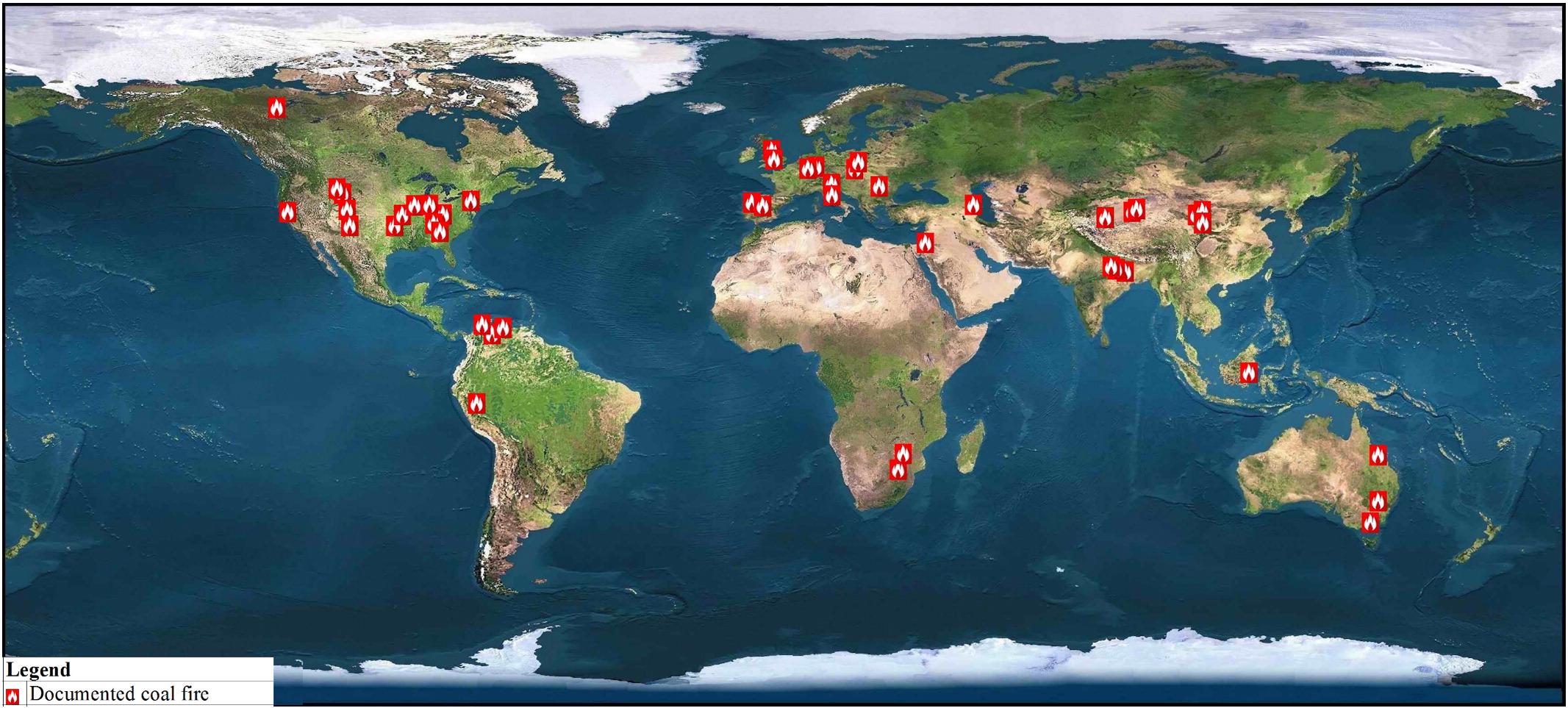 World Map of Currently-Ongoing Coalmine Fires Map World Map of Currently-Ongoing Coalmine Fires Map