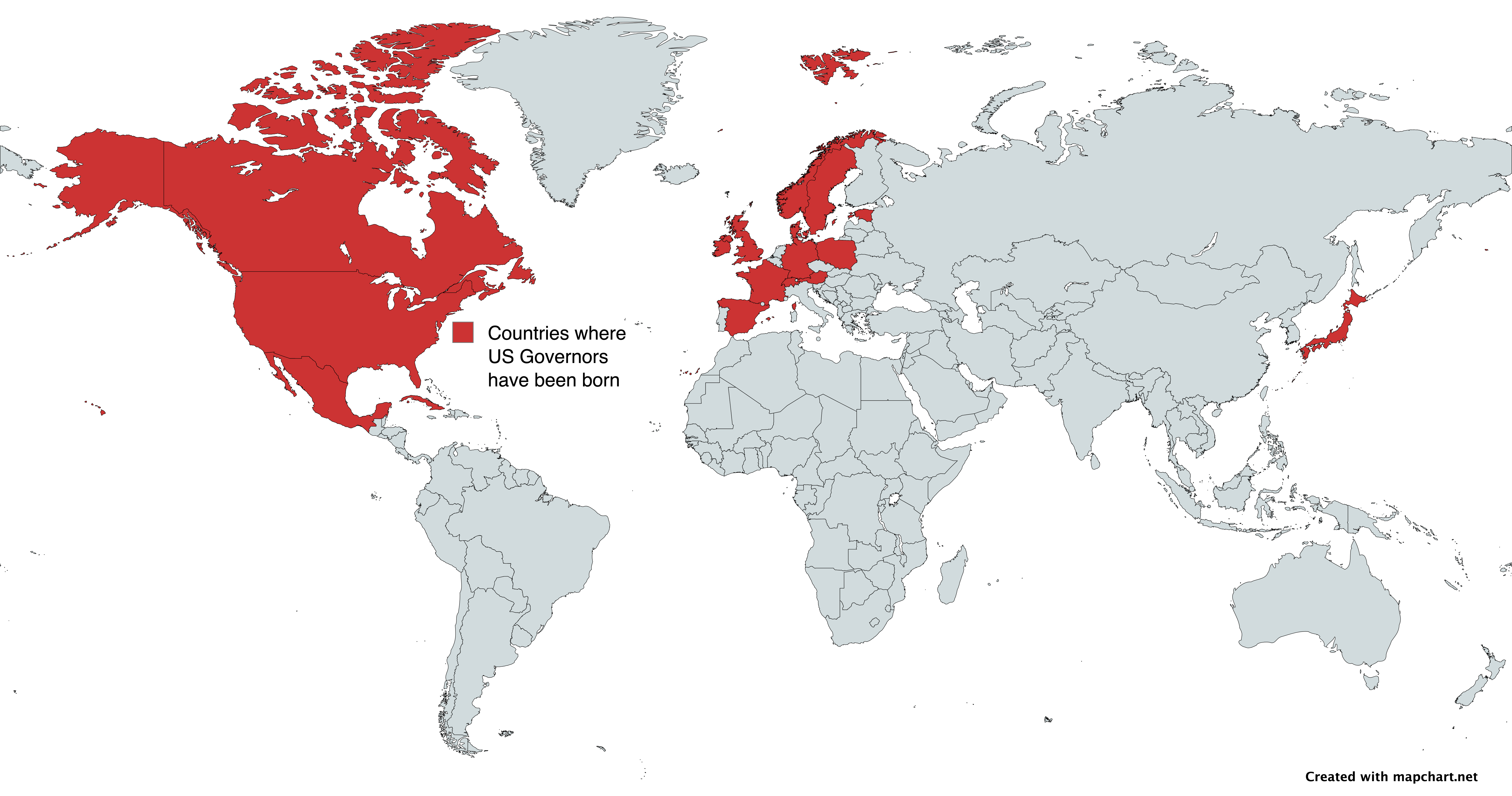 Map of Countries Where USA State Governors Were Born Map of Countries Where USA State Governors Were Born