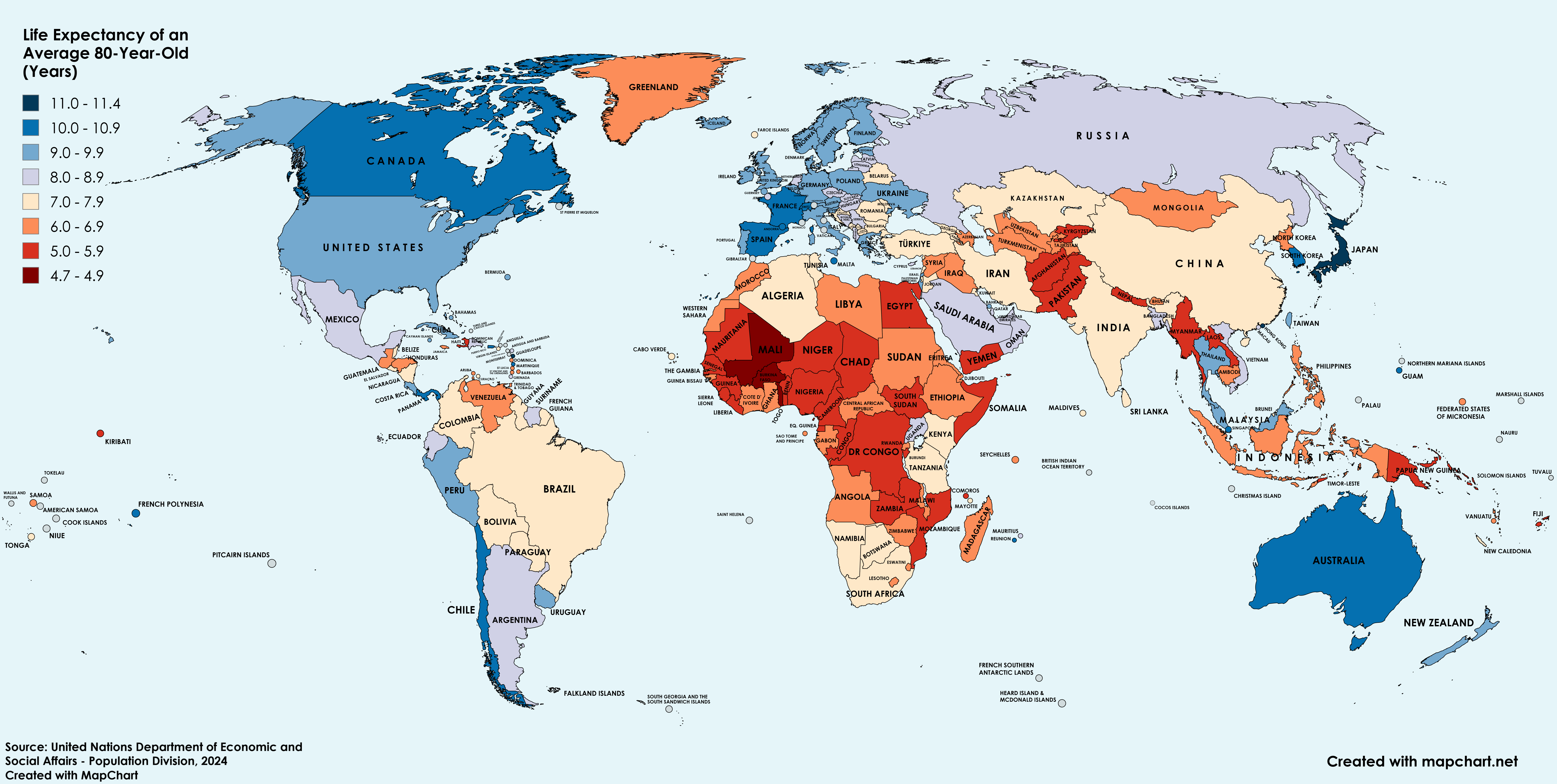 Life Expectancy of an 80-Year-Old Across the World Map Life Expectancy of an 80-Year-Old Across the World Map