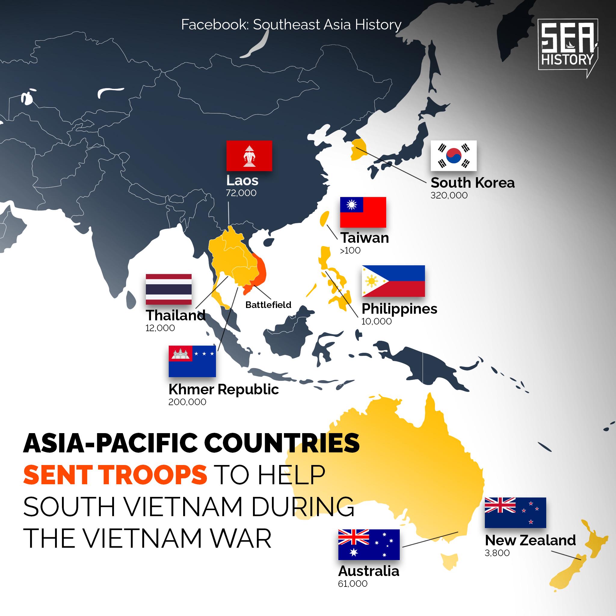Map of Asia Pacific Troops in Vietnam War