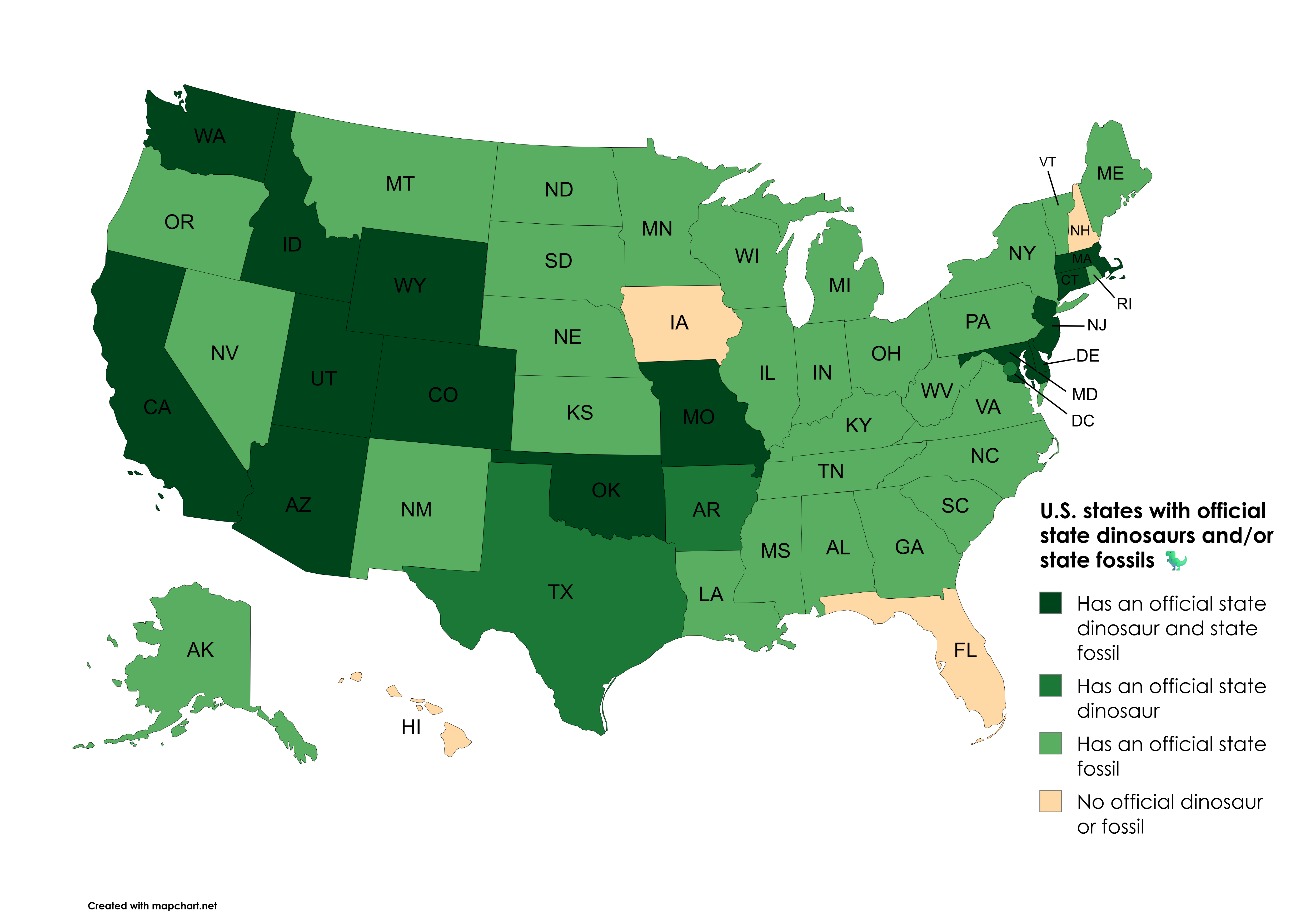 U.S. States with Official State Dinosaurs Map U.S. States with Official State Dinosaurs Map