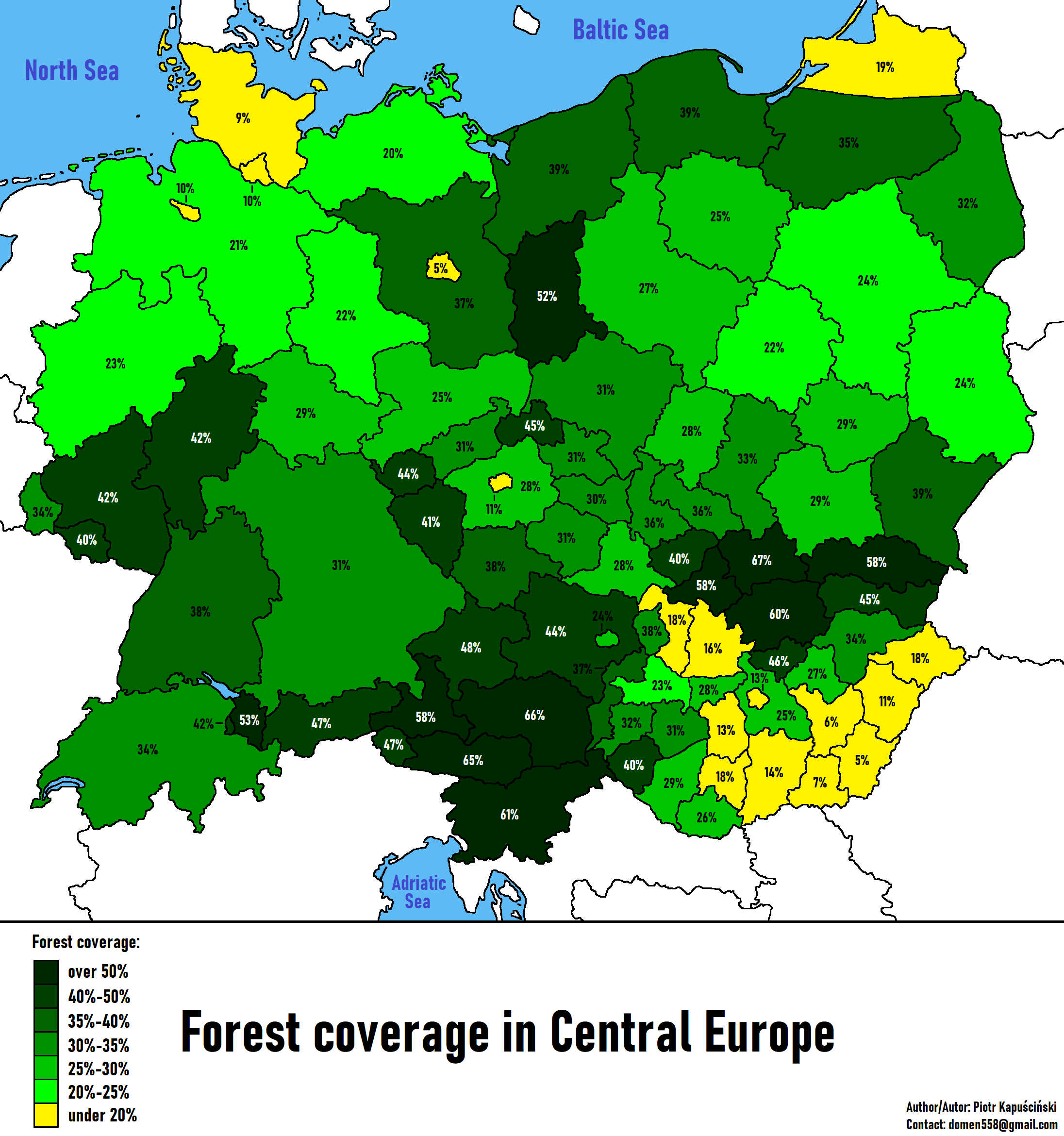 Forest Coverage in Central Europe Map Forest Coverage in Central Europe Map