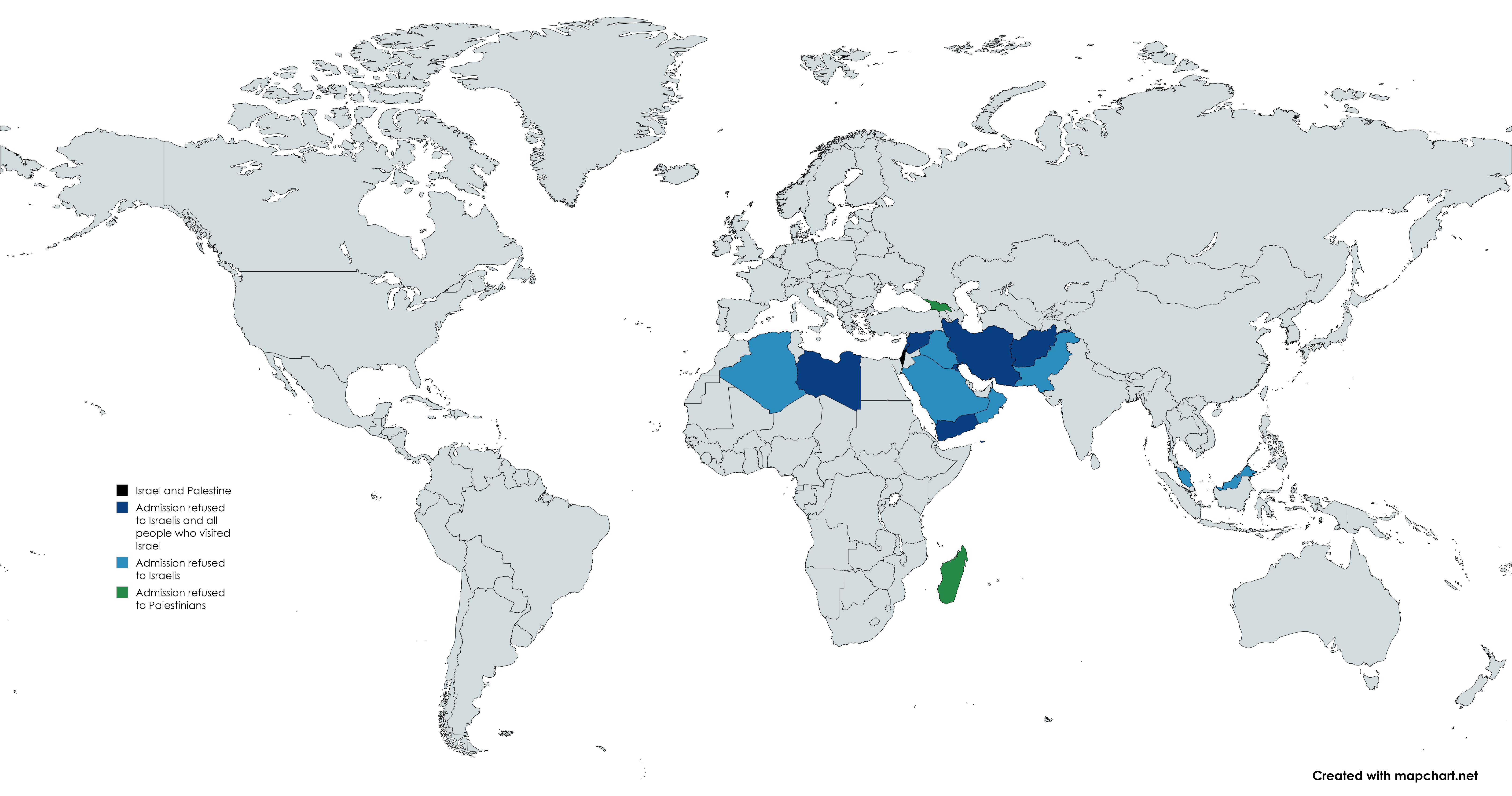 Map of Countries Refusing Access to Israeli or Palestinian Citizens Map of Countries Refusing Access to Israeli or Palestinian Citizens