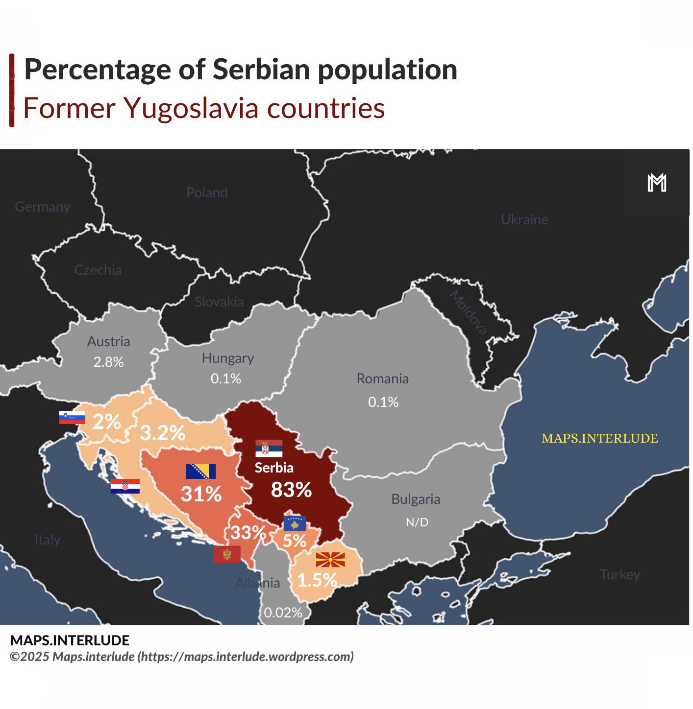 Percentage of Serbian Population Map Percentage of Serbian Population Map