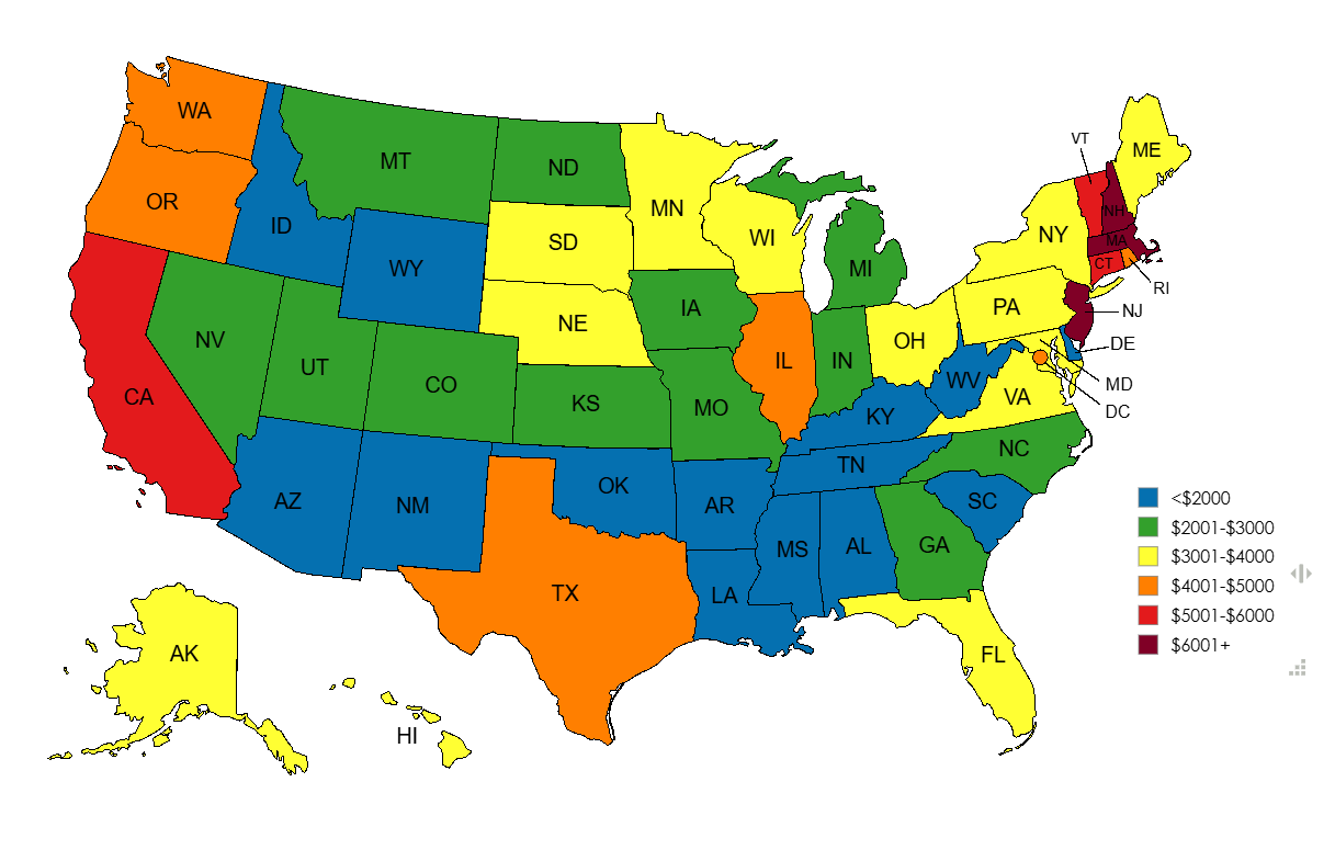 Map of Annual Property Tax Bill by State Map of Annual Property Tax Bill by State