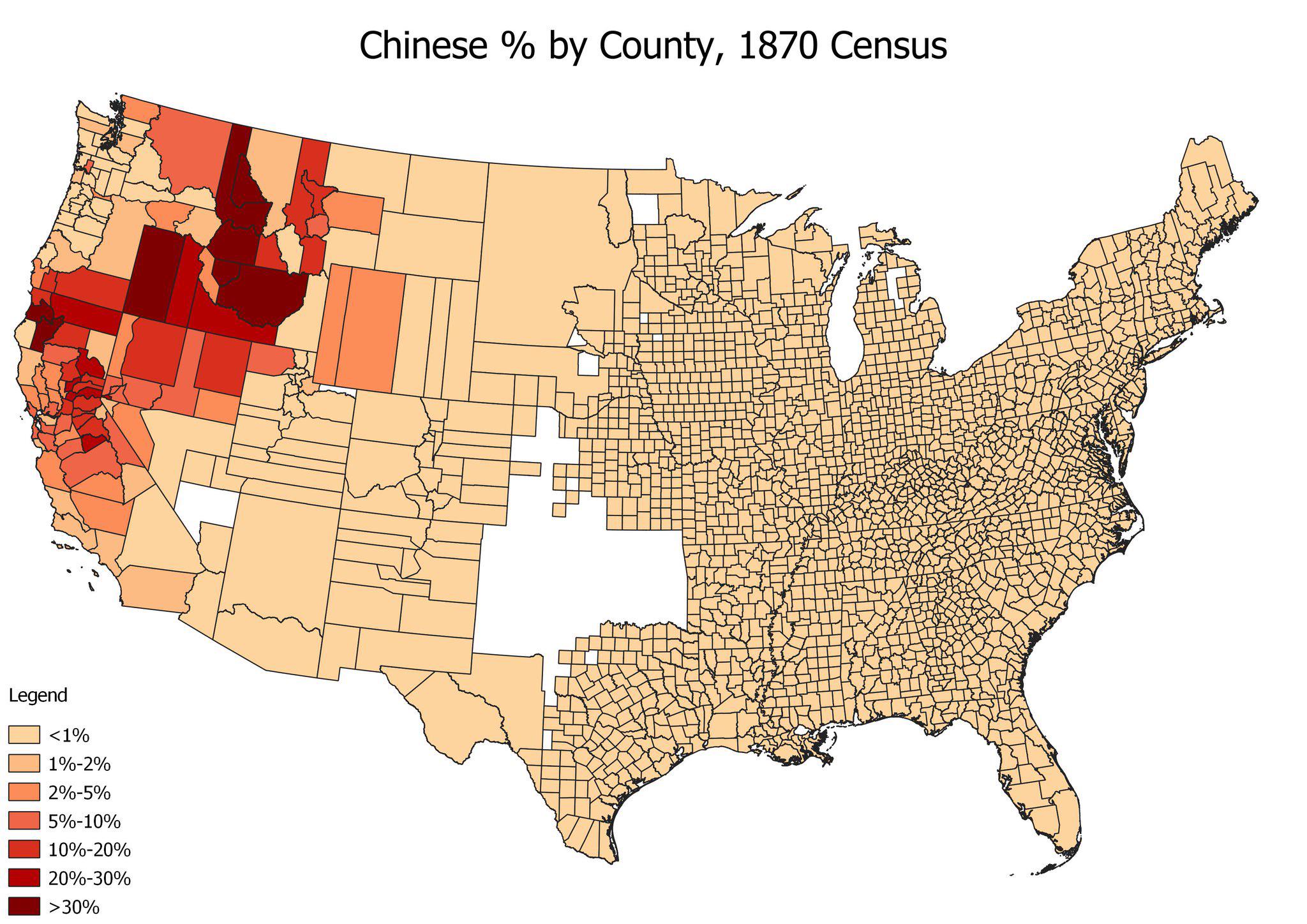 Chinese American Population by County Map, 1870 Chinese American Population by County Map, 1870
