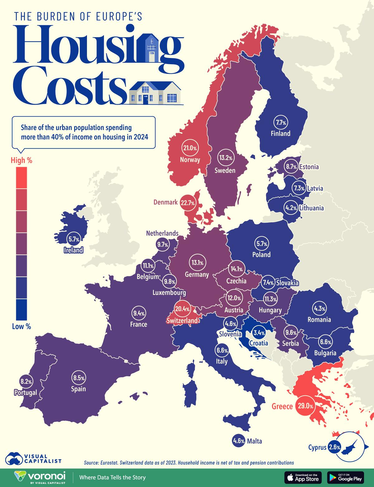 Europe’s Housing Cost Burden by Country Map Europe’s Housing Cost Burden by Country Map