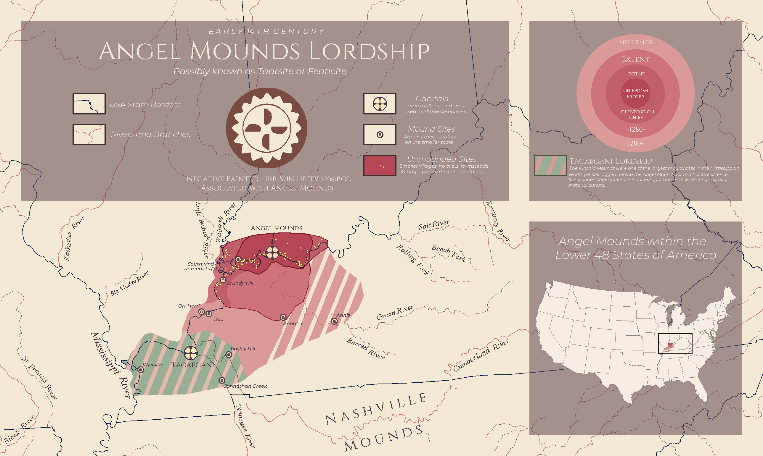 Angel Mounds Lordship Map of 14th Century Kentucky Angel Mounds Lordship Map of 14th Century Kentucky