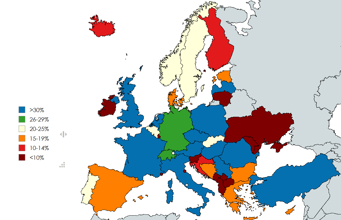 Right Wing Populist Parties Support Rate Map in Europe Right Wing Populist Parties Support Rate Map in Europe