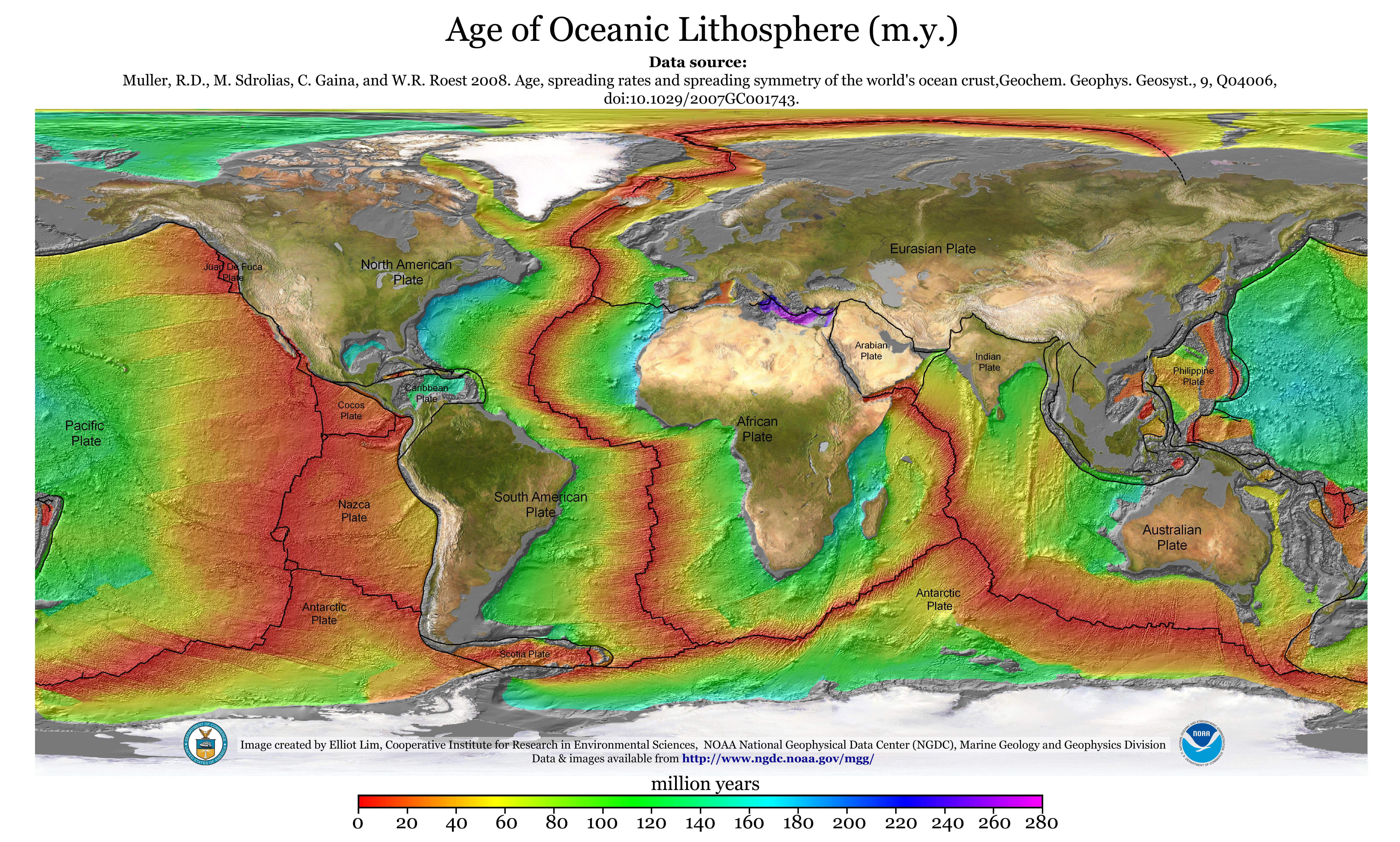 Age of Oceanic Lithosphere Map Age of Oceanic Lithosphere Map