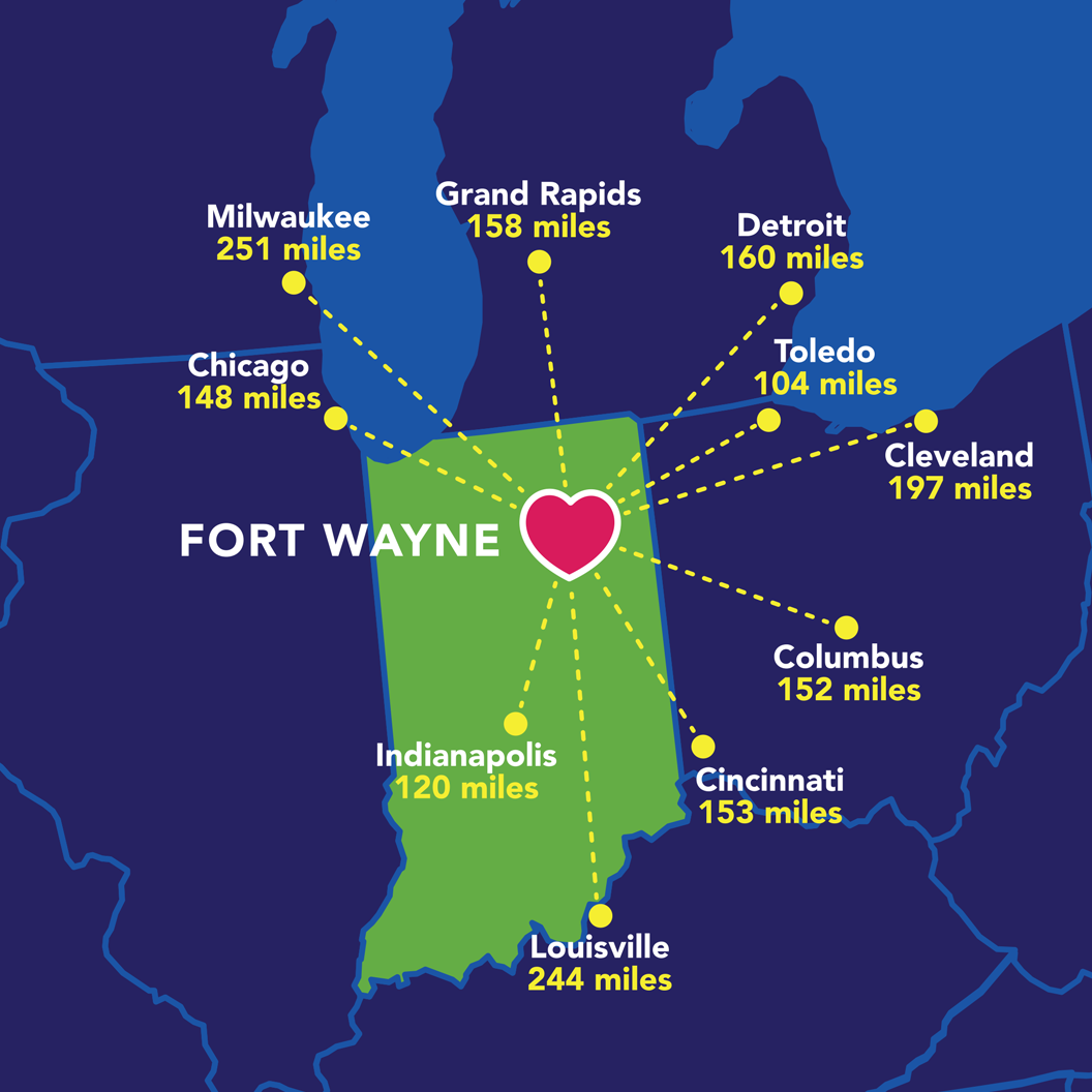 Fort Wayne, IN Centrality to Major Cities Map Fort Wayne, IN Centrality to Major Cities Map