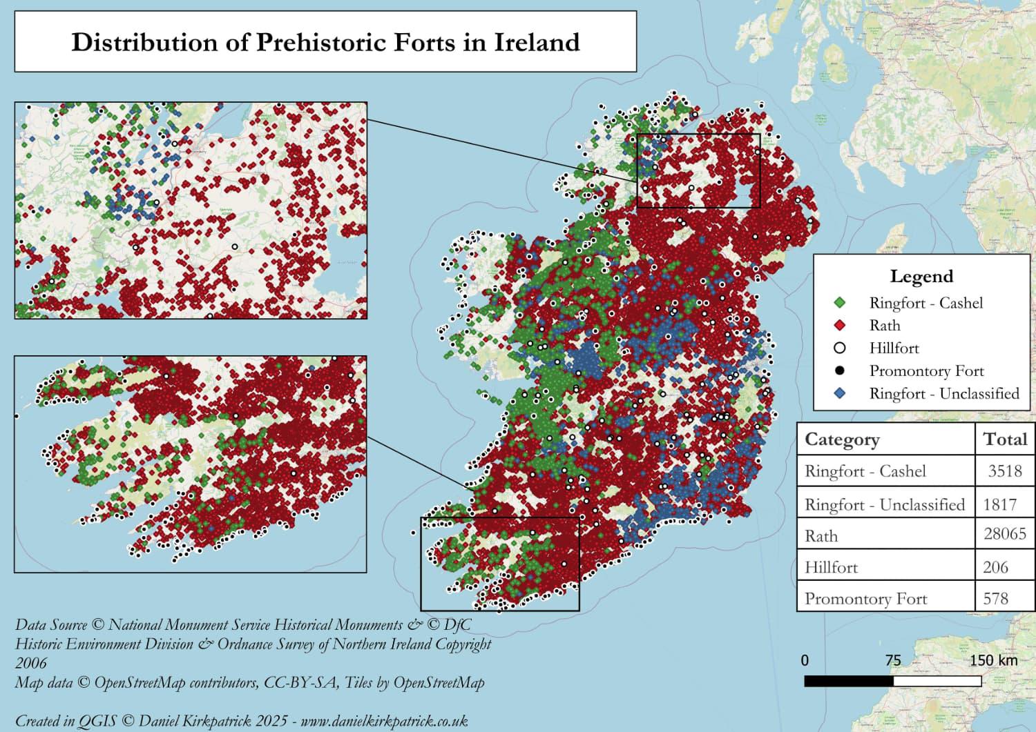 Map of Prehistoric Forts in Ireland Map of Prehistoric Forts in Ireland