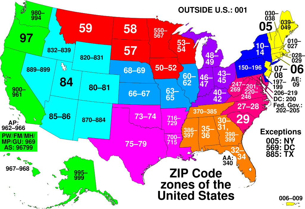 ZIP Code Zones of the United States Map ZIP Code Zones of the United States Map