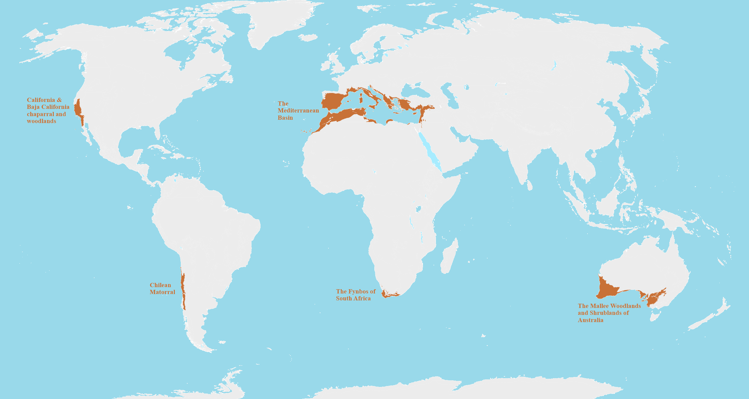 Mediterranean Biomes Around the World Map Mediterranean Biomes Around the World Map
