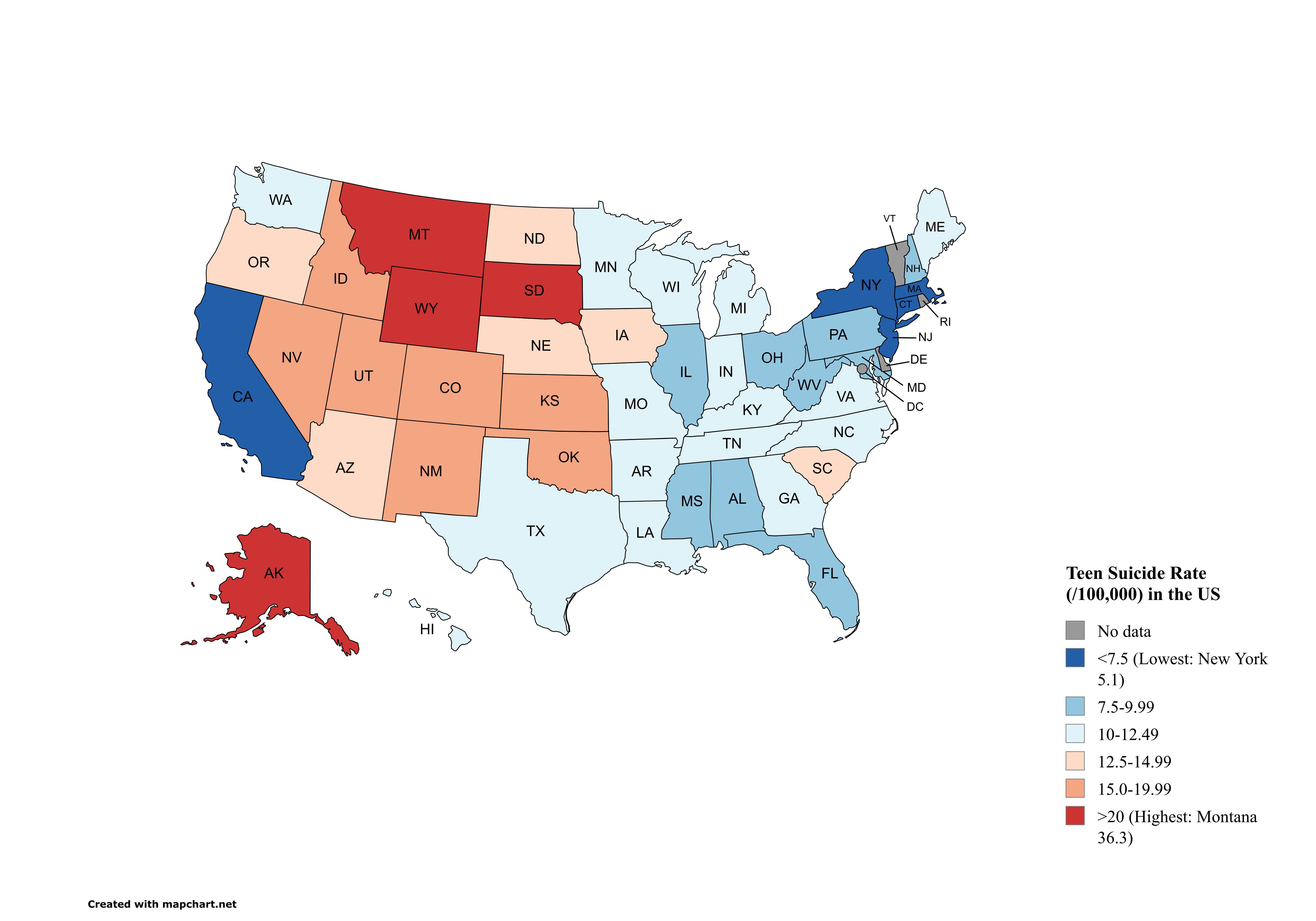 Teen Suicide Rates by State Map (2020-2022) Teen Suicide Rates by State Map (2020-2022)