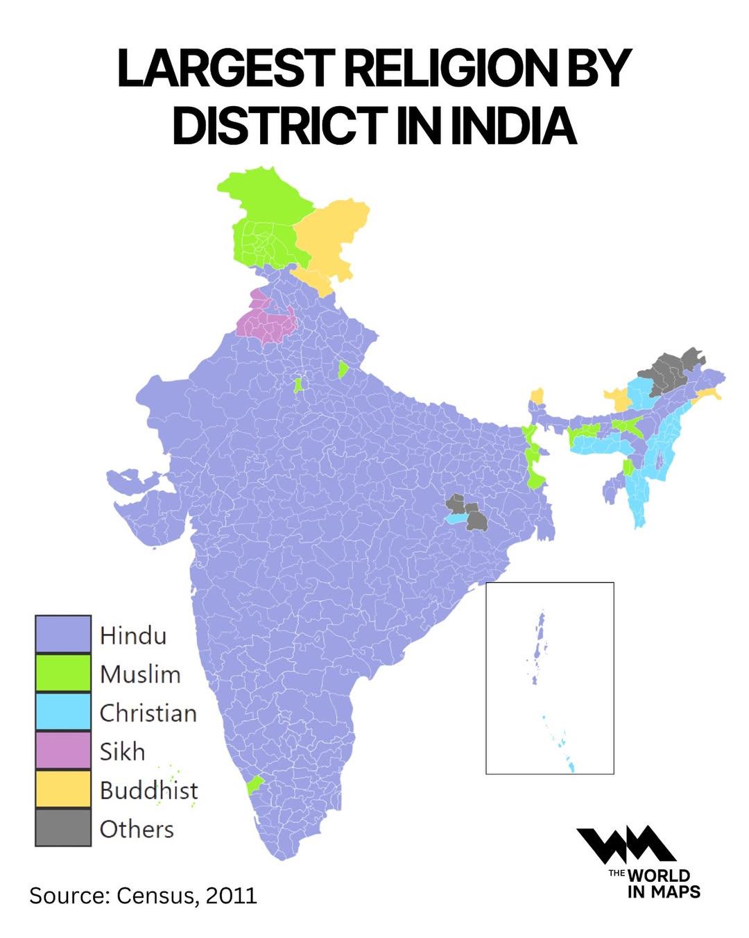 Largest Religion by District in India Map Largest Religion by District in India Map