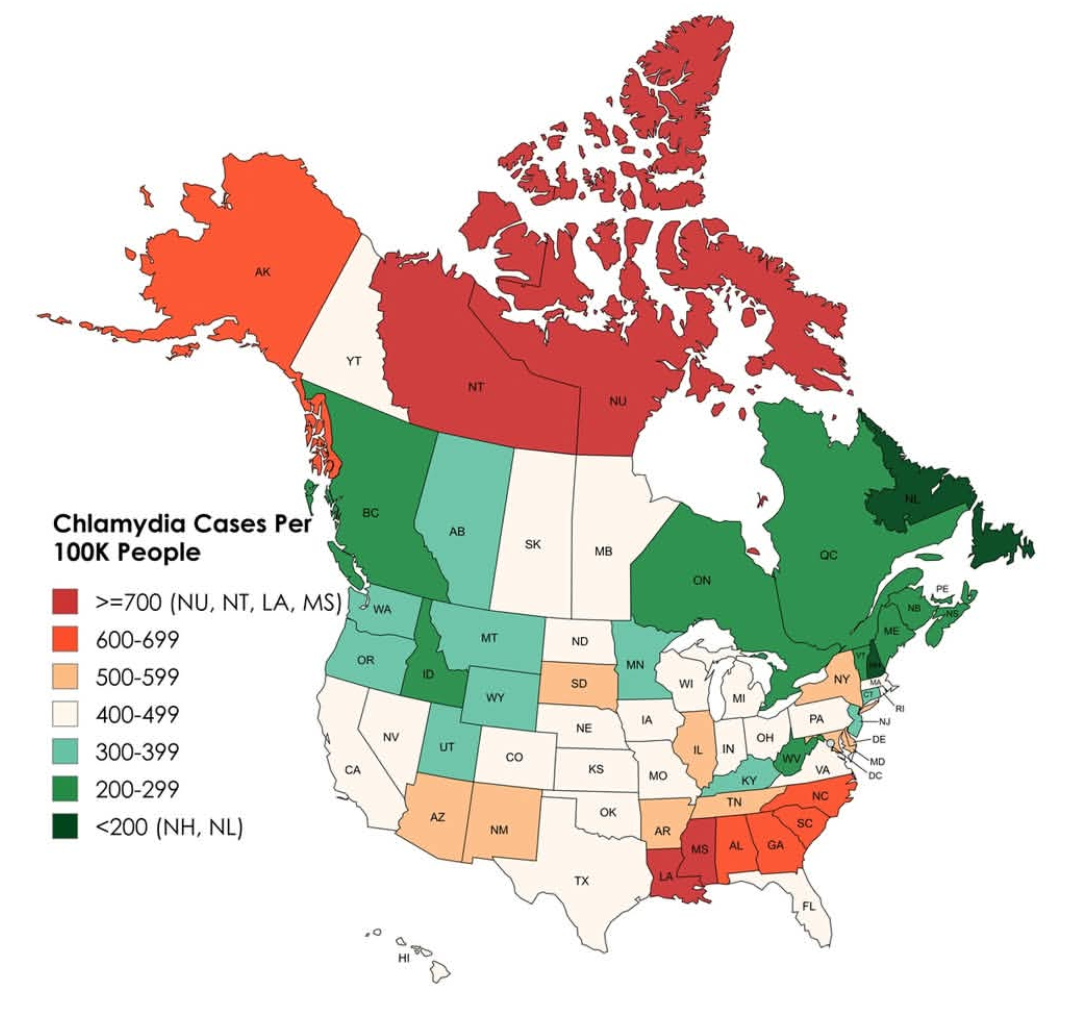 Chlamydia Cases Per 100,000 People Map Chlamydia Cases Per 100,000 People Map