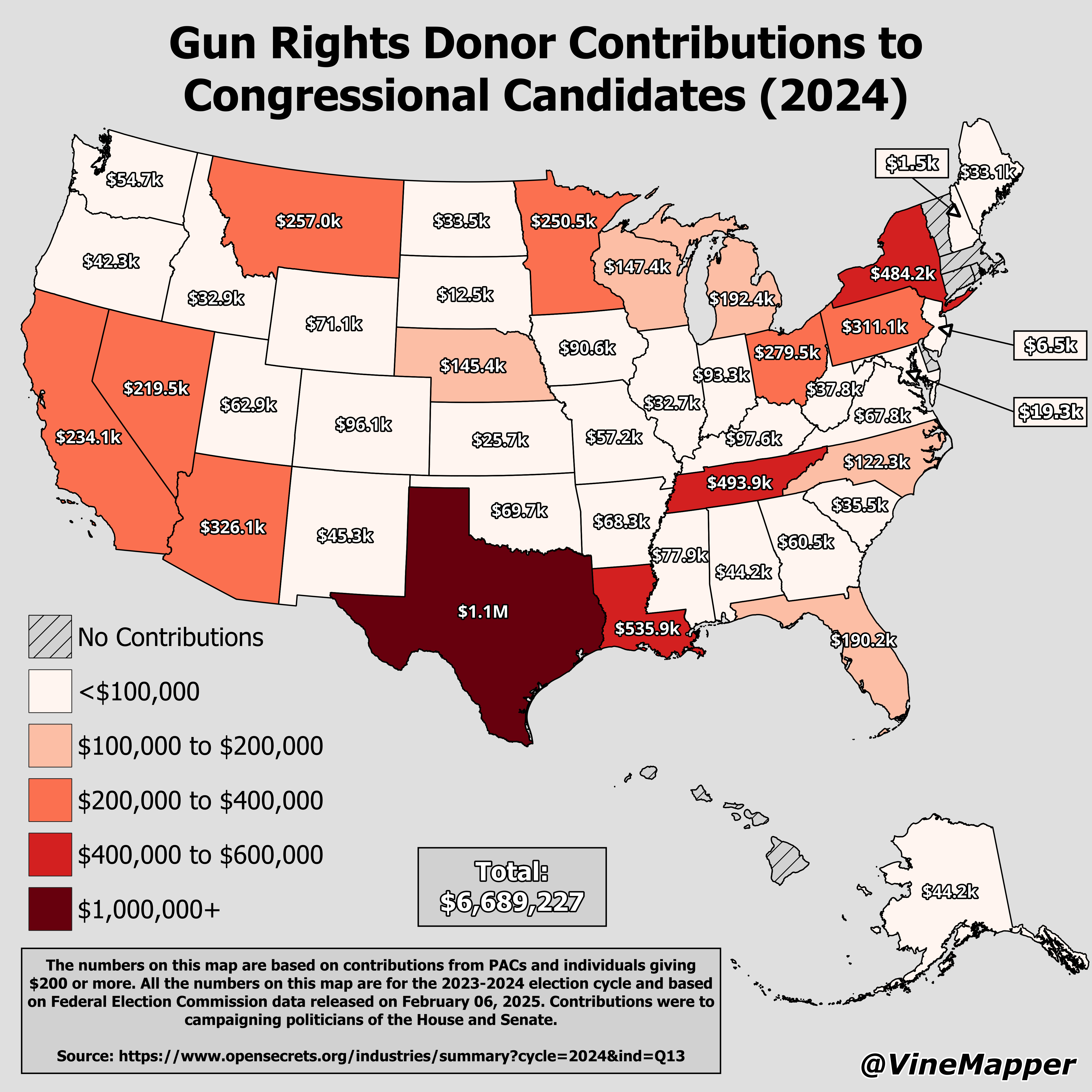 Gun Rights Donor Contributions to Congressional Candidates Map Gun Rights Donor Contributions to Congressional Candidates Map