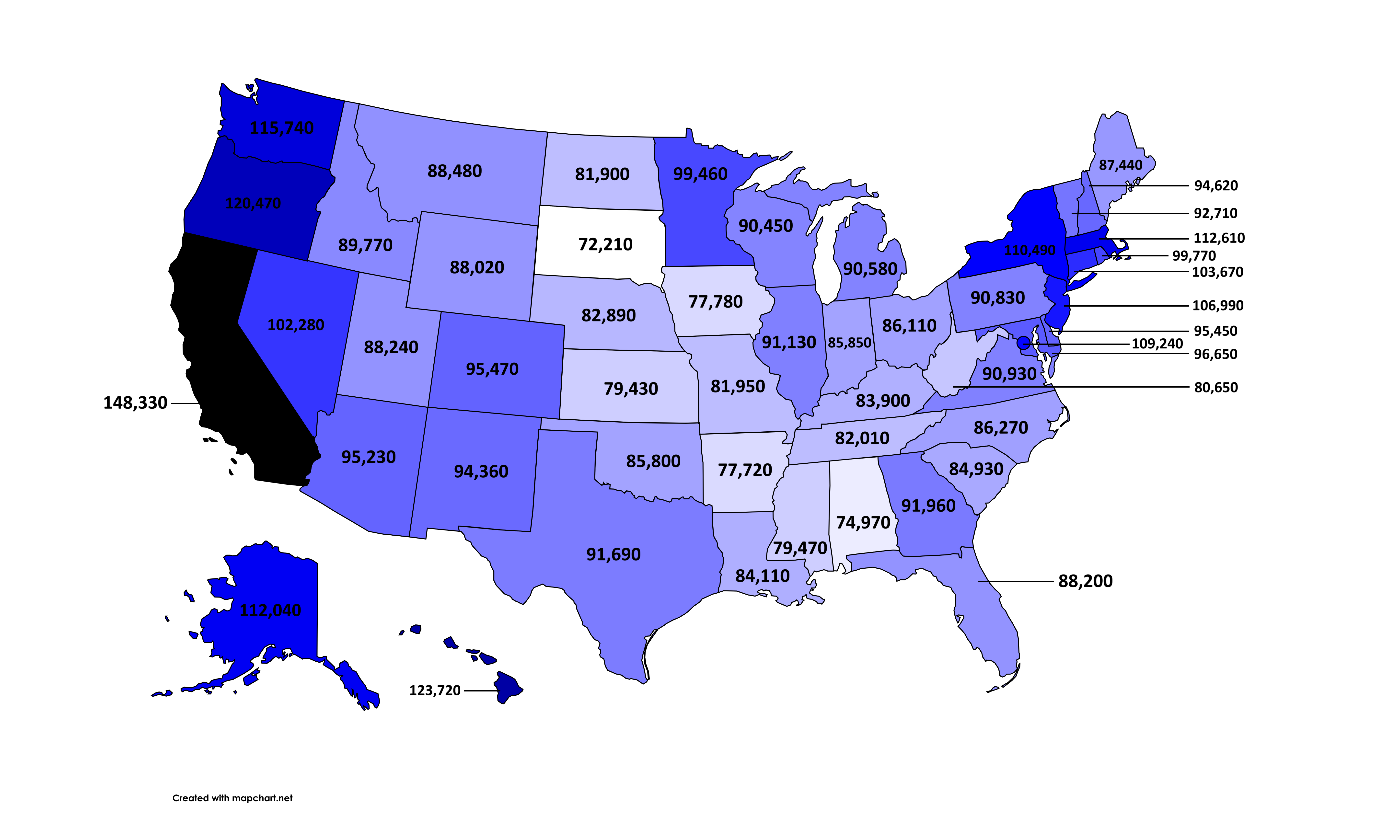 Average Salary of Registered Nurse by State Map Average Salary of Registered Nurse by State Map