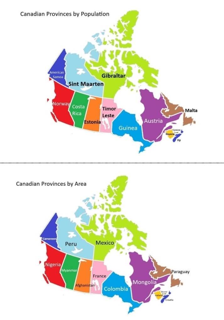 Canadian Provinces and Territories Size and Population Map Canadian Provinces and Territories Size and Population Map