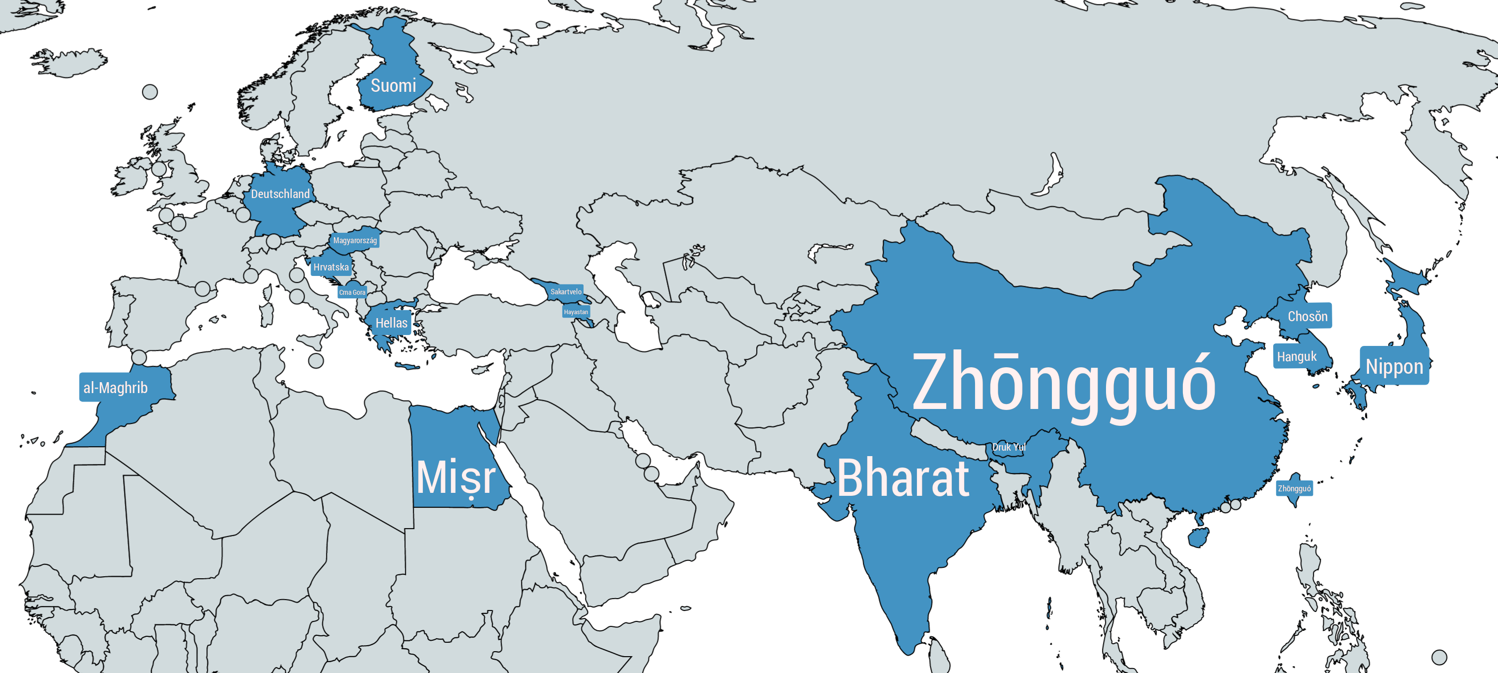 Map of Countries with Different Local Names Map of Countries with Different Local Names