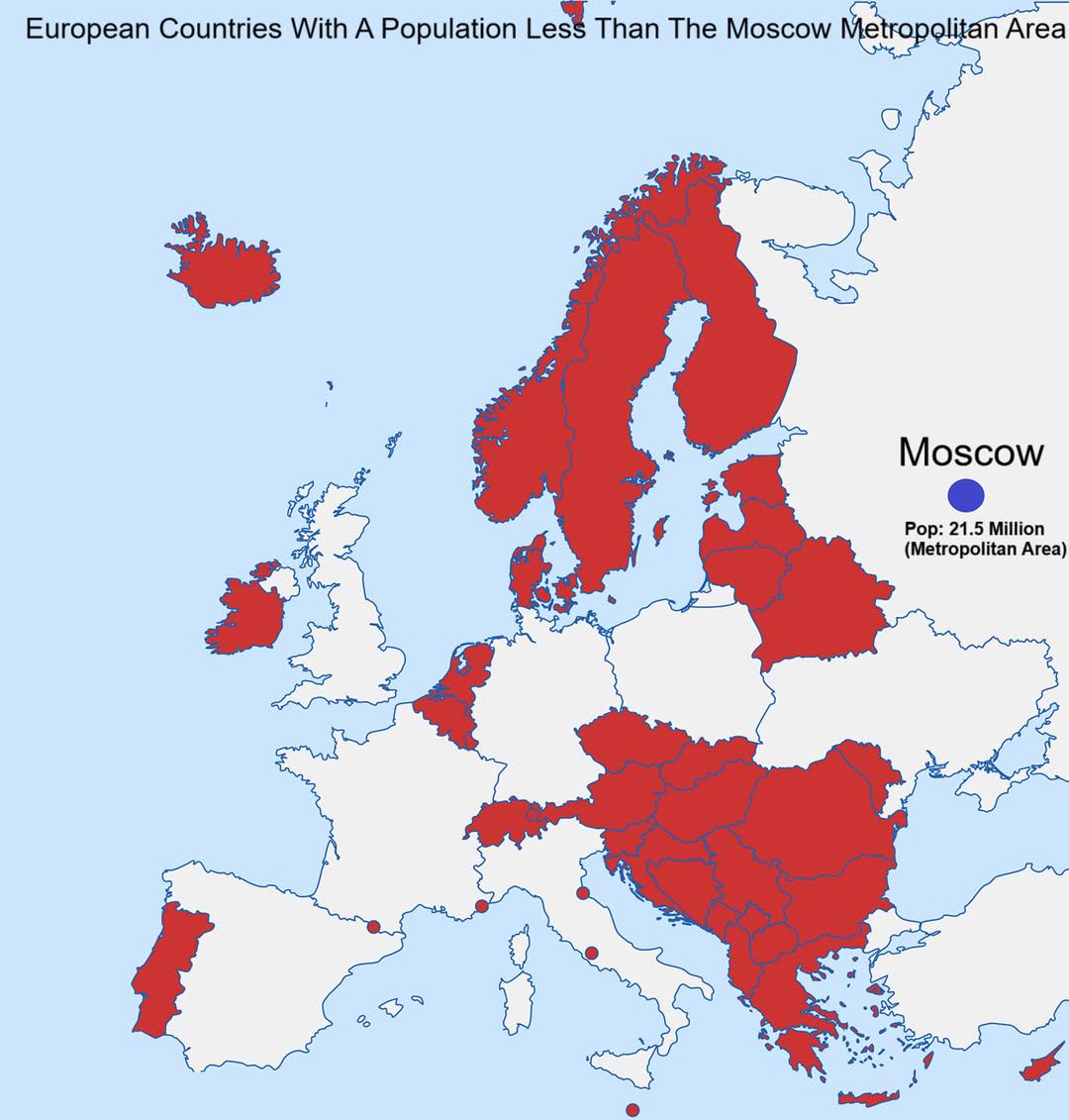 European Countries With Population Less Than Moscow Map European Countries With Population Less Than Moscow Map