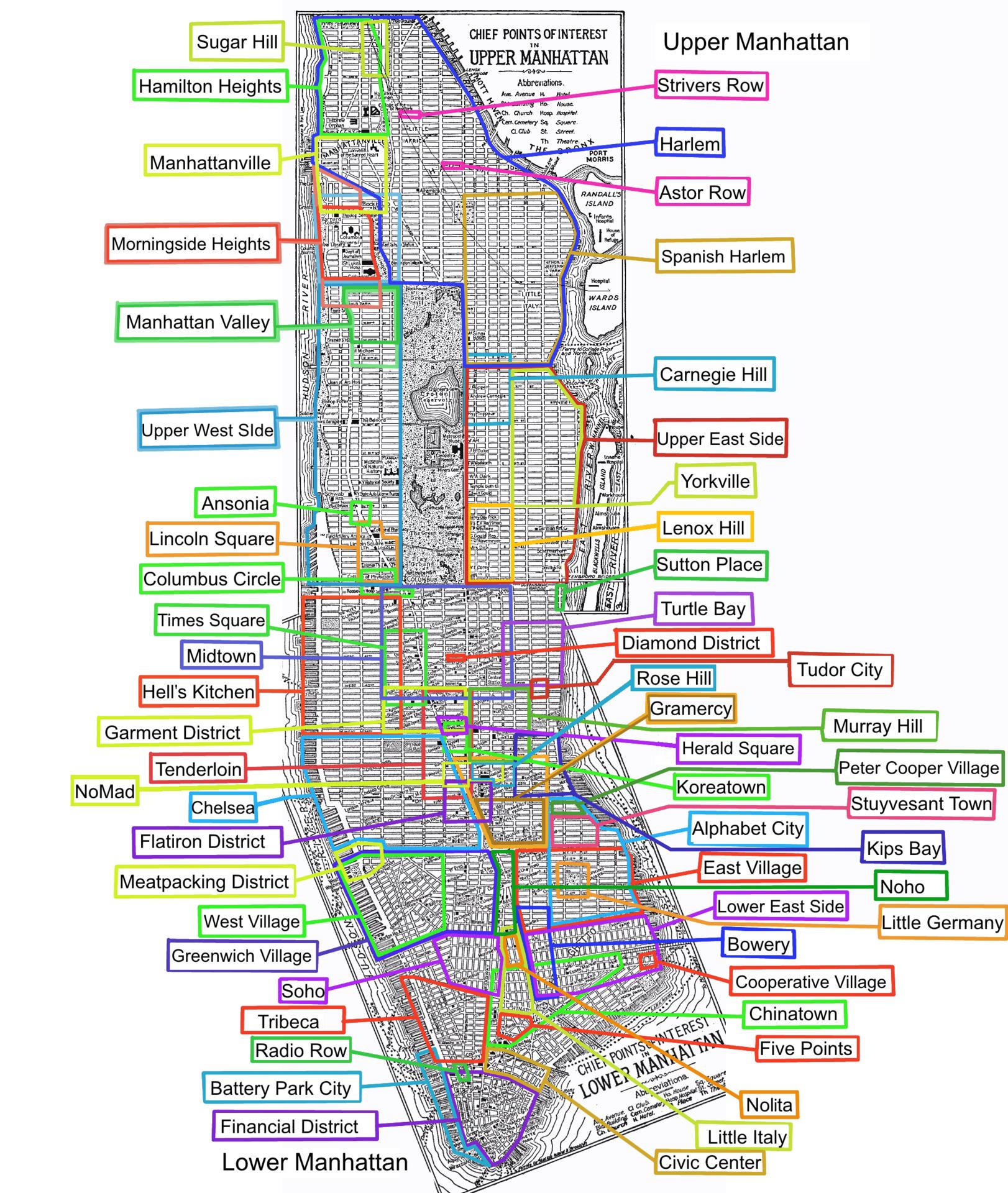 Neighborhoods of Manhattan Map Neighborhoods of Manhattan Map