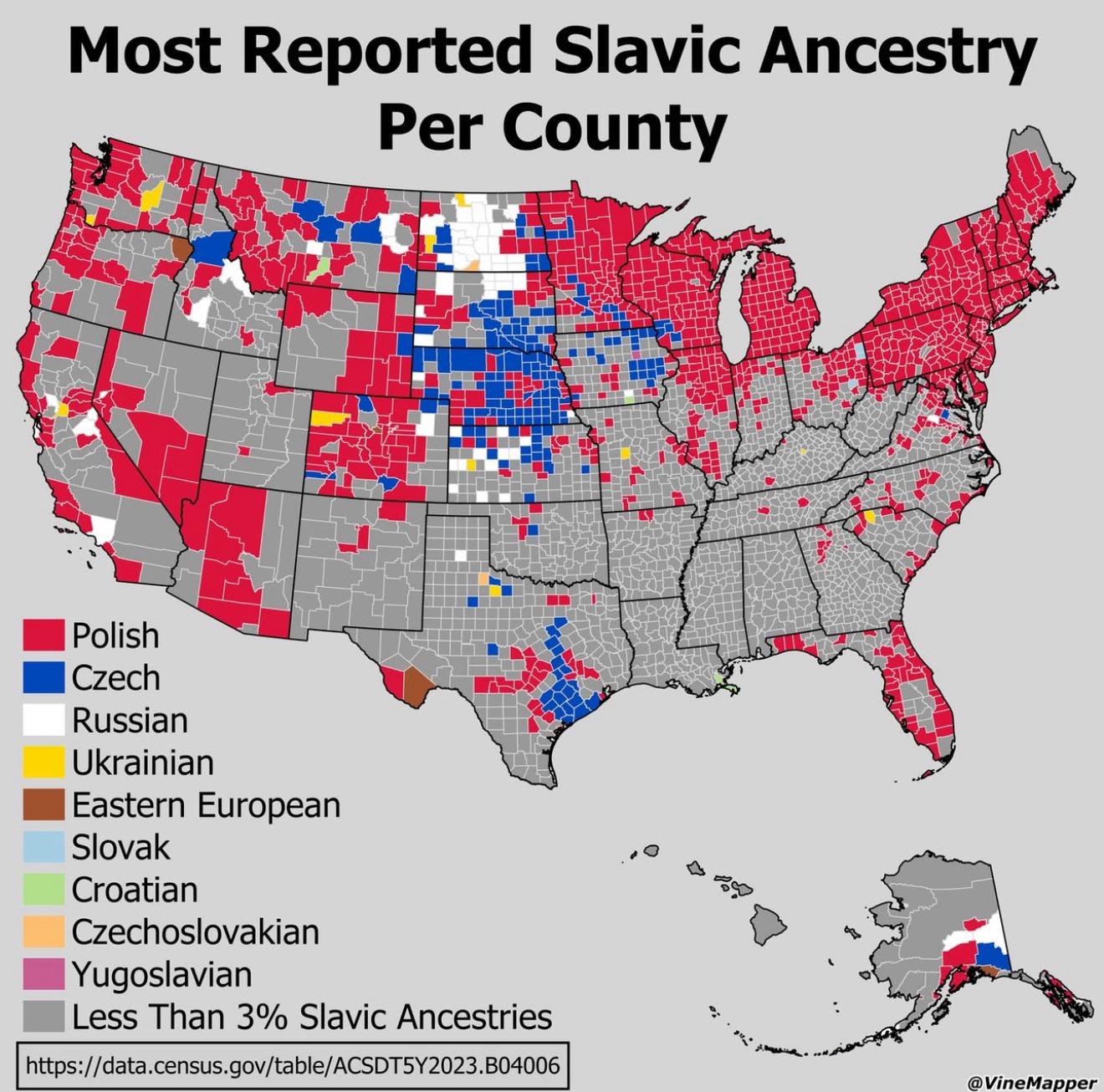 Most Reported Slavic Ancestry Per US County Map Most Reported Slavic Ancestry Per US County Map